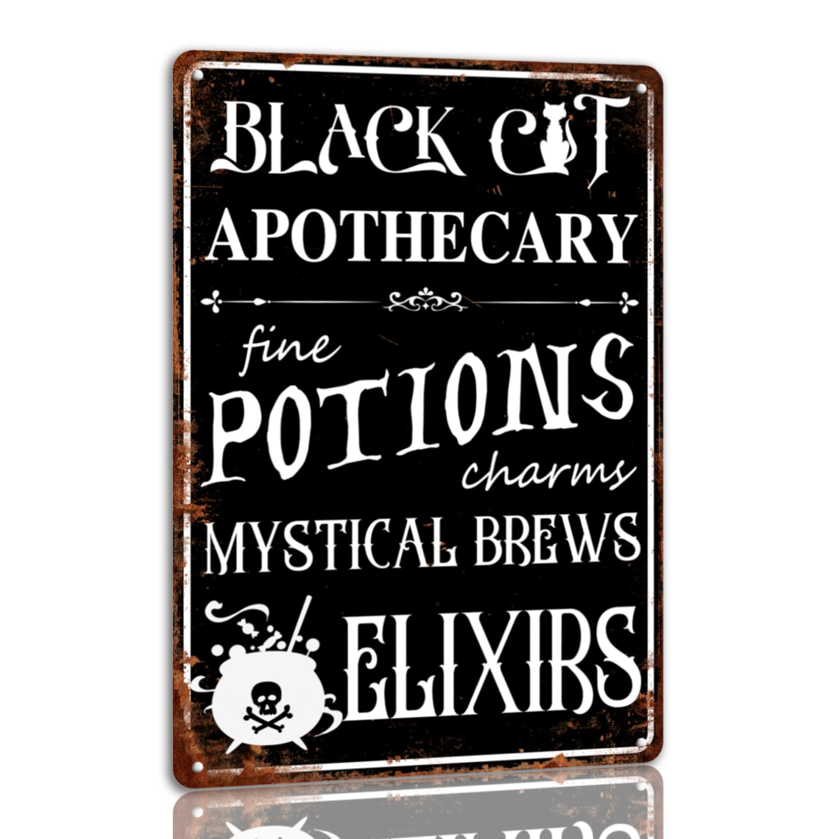 SMAZDFXX Cat Apothecary Tin Sign Halloween Metal Signs Autumn Witch Ghost Pumpkin Wall Decor Sign For Home Kitchen Cafe 5.5"x8"