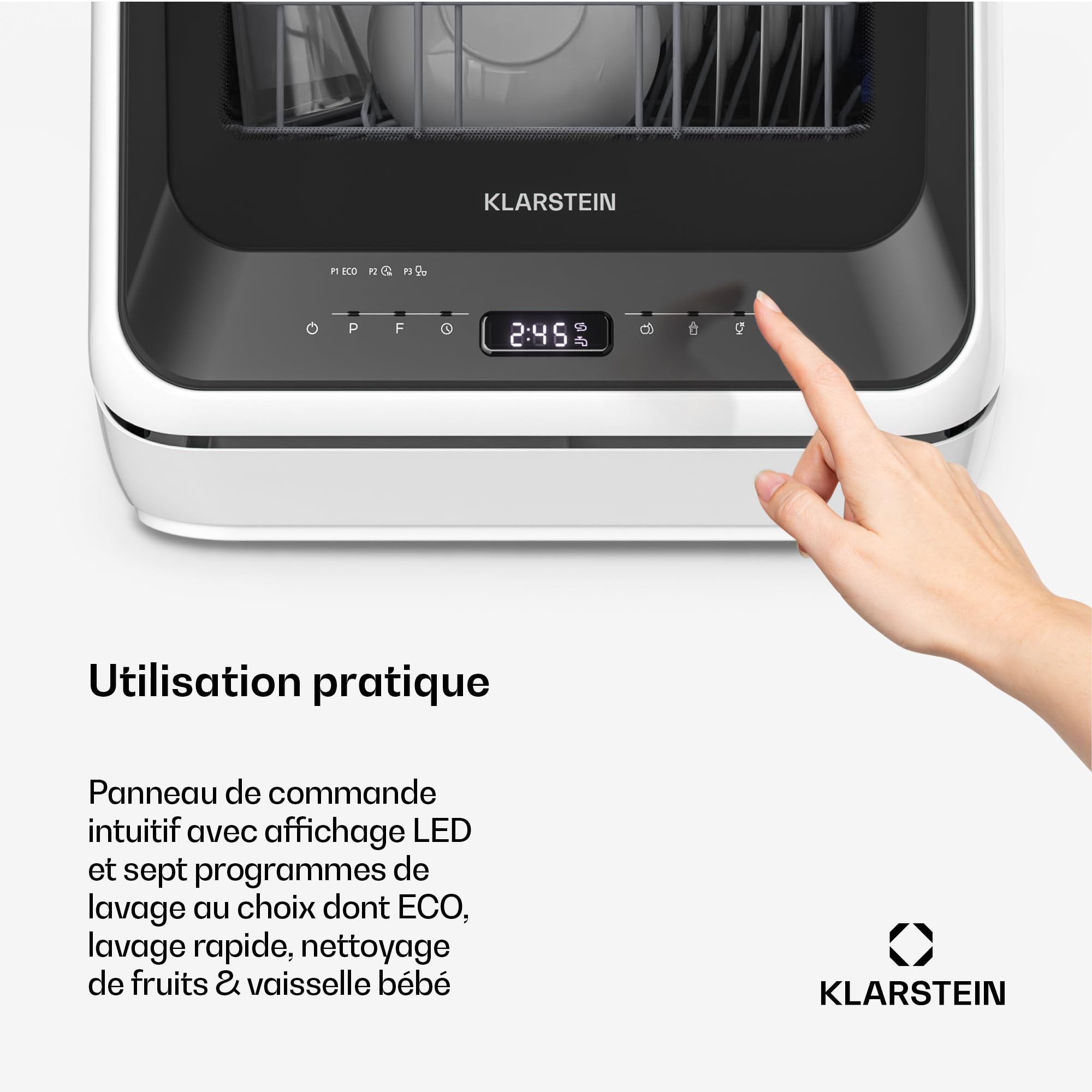 Klarstein Amazonia Mini Lave Vaisselle Compact 7 Programmes 5L Réservoir Raccordement Classe D 58dB Affichage Digital Noir