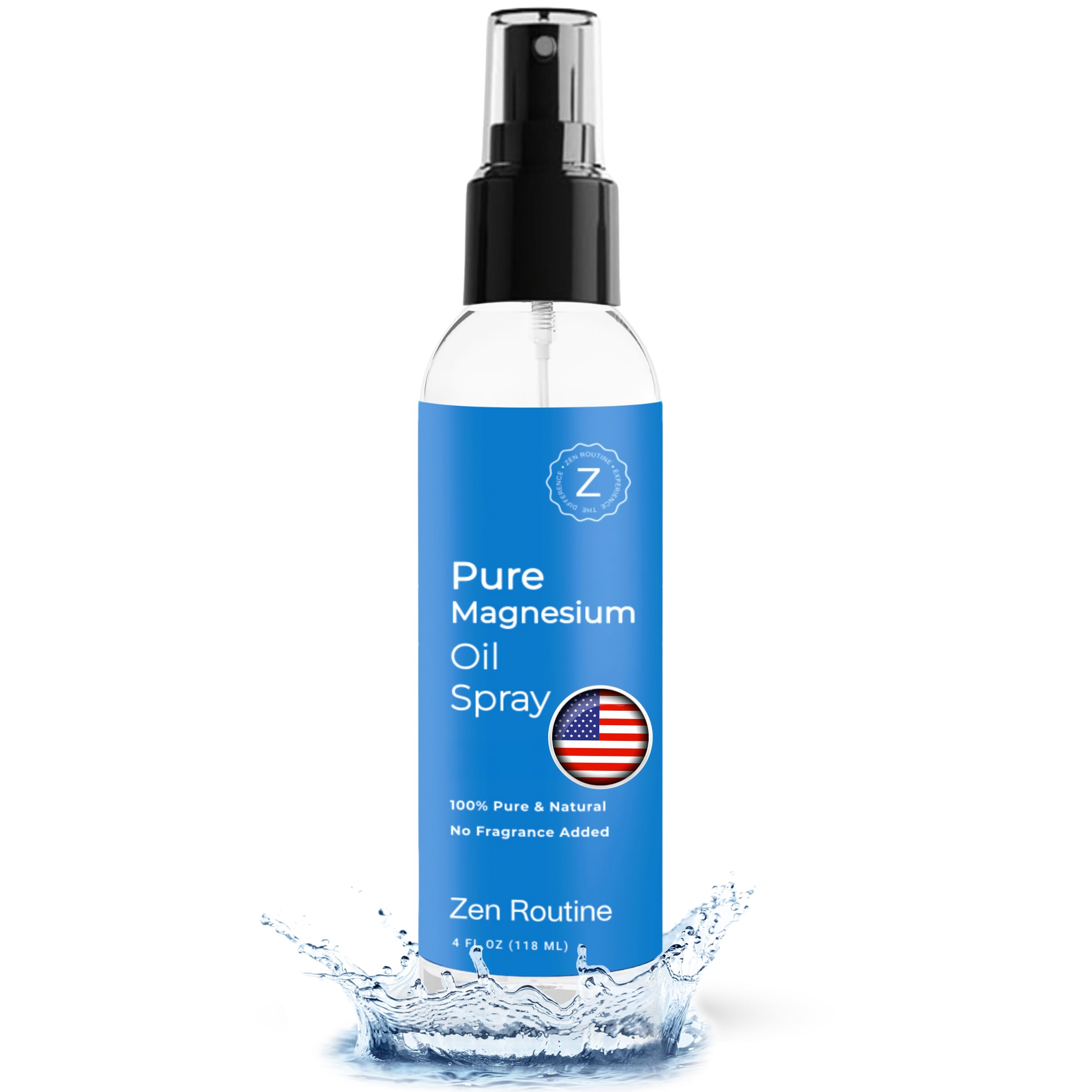 Pure Magnesium Oil Spray 4oz Single USP Grade Magnesium Oil for Feet Body Muscles & Leg Cramps Topical Magnesium Glycinate Aceite de Magnesio Organic Magnesium Chloride Made in The USA