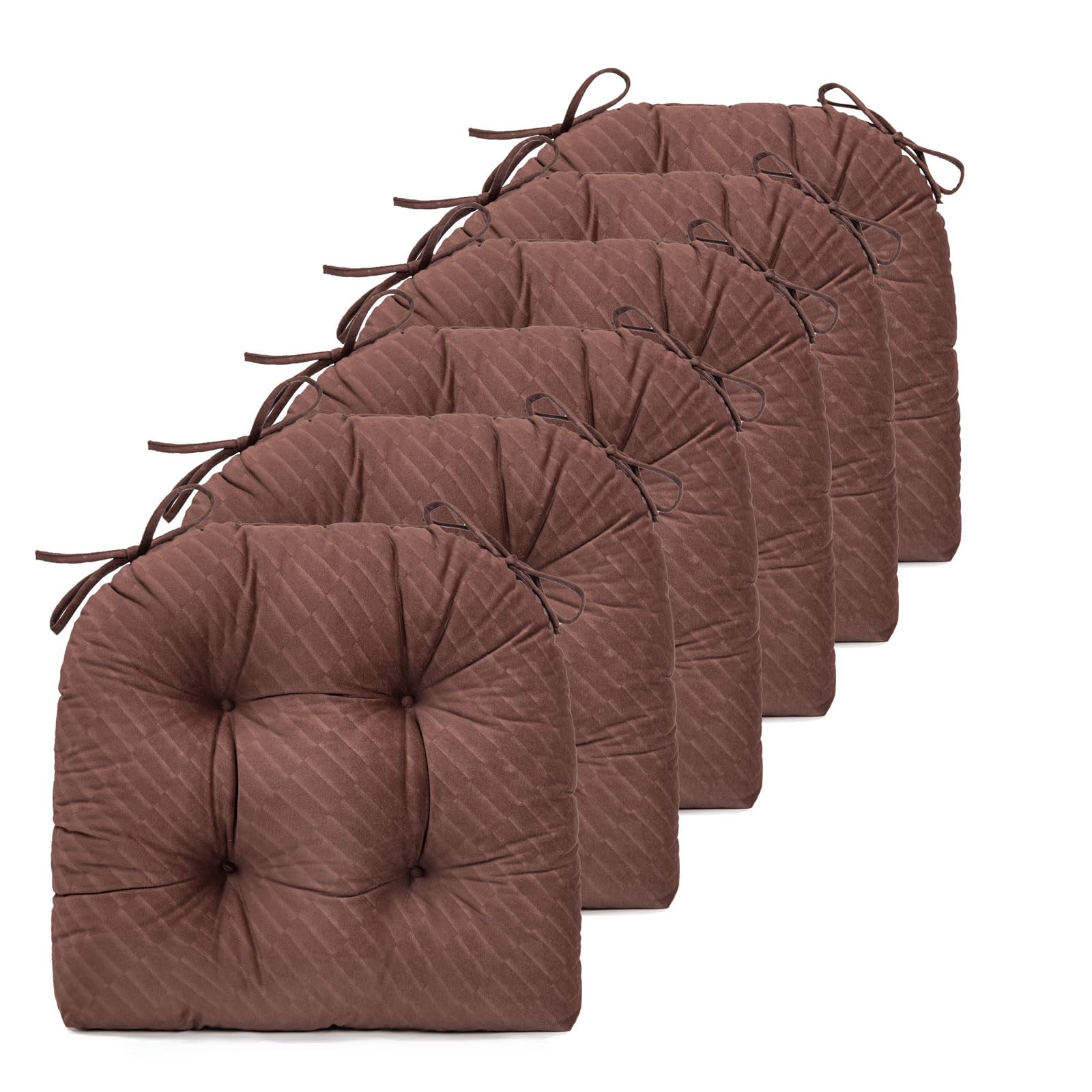 FABRICASTLE Chair Cushions Pads Non-Skid Comfortable 17" x 16" Seat Cushion Cover Set of 6 for Indoor Kitchen Dining Room Office Chairs (Dark Brown, 6