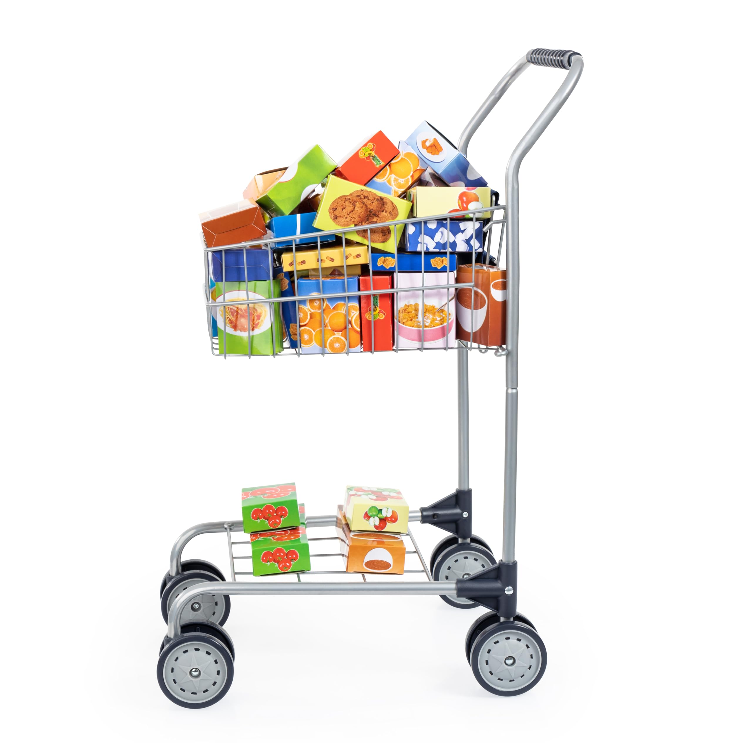 supermarket koszyk maluch, Wózek na zakupy z zawartością | pudełkami na żywność