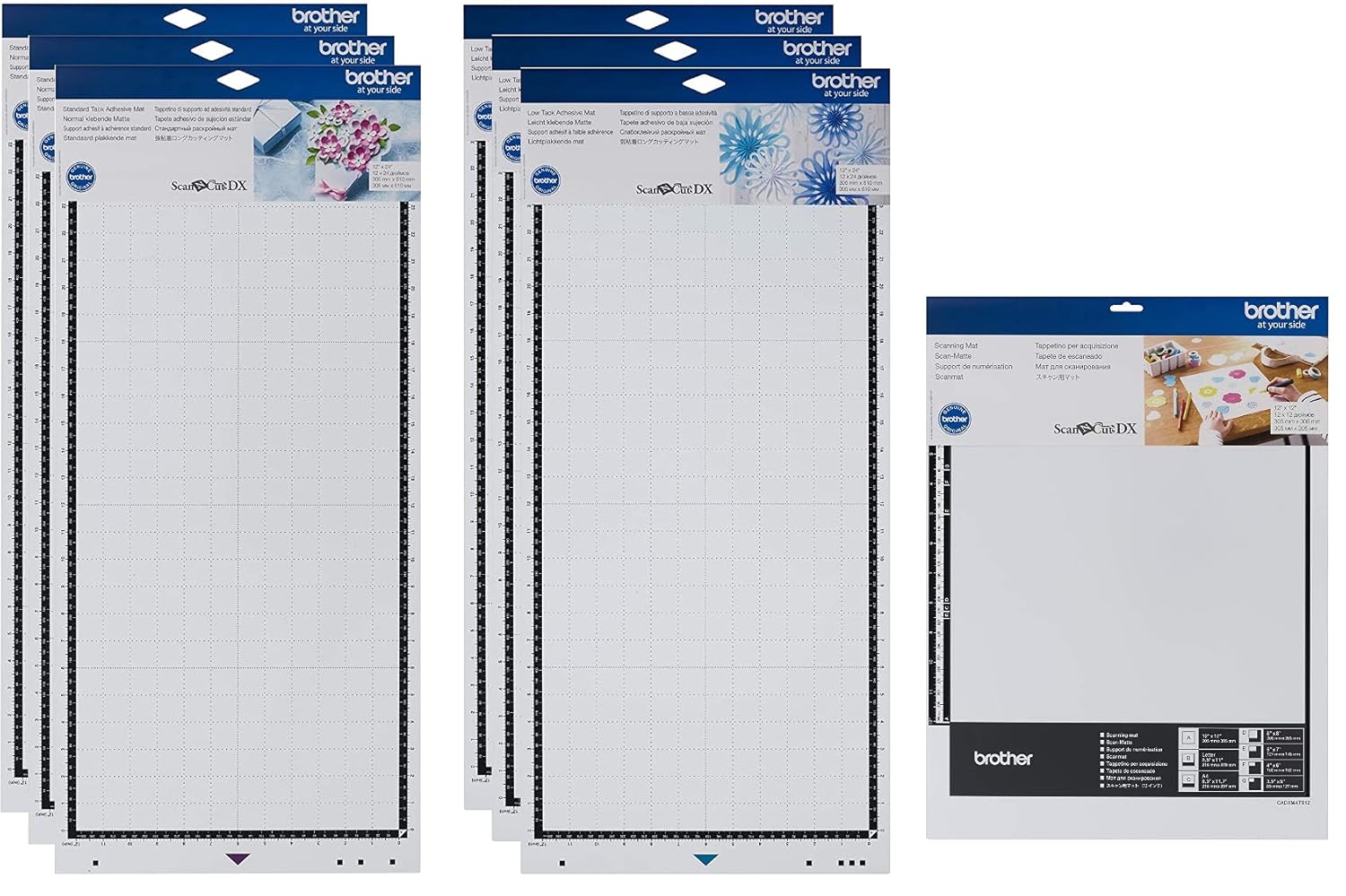 Brother ScanNCut DX Mats, Large 12" x 24" Standard and Low Tack Adhesives, 3 Each, and 12" x 12" Non-Tack Scanning Mat