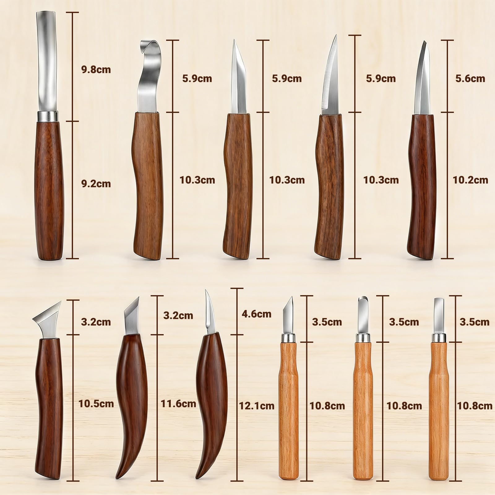 Holzschnitzerei-Set | Holzschnitzwerkzeug-Set | Tekchic 14-teiliges Schnitzmesser-Set mit PU-Lederetui (braun) – für Anfänger, Profis & Holzschnitz-Enthusiasten