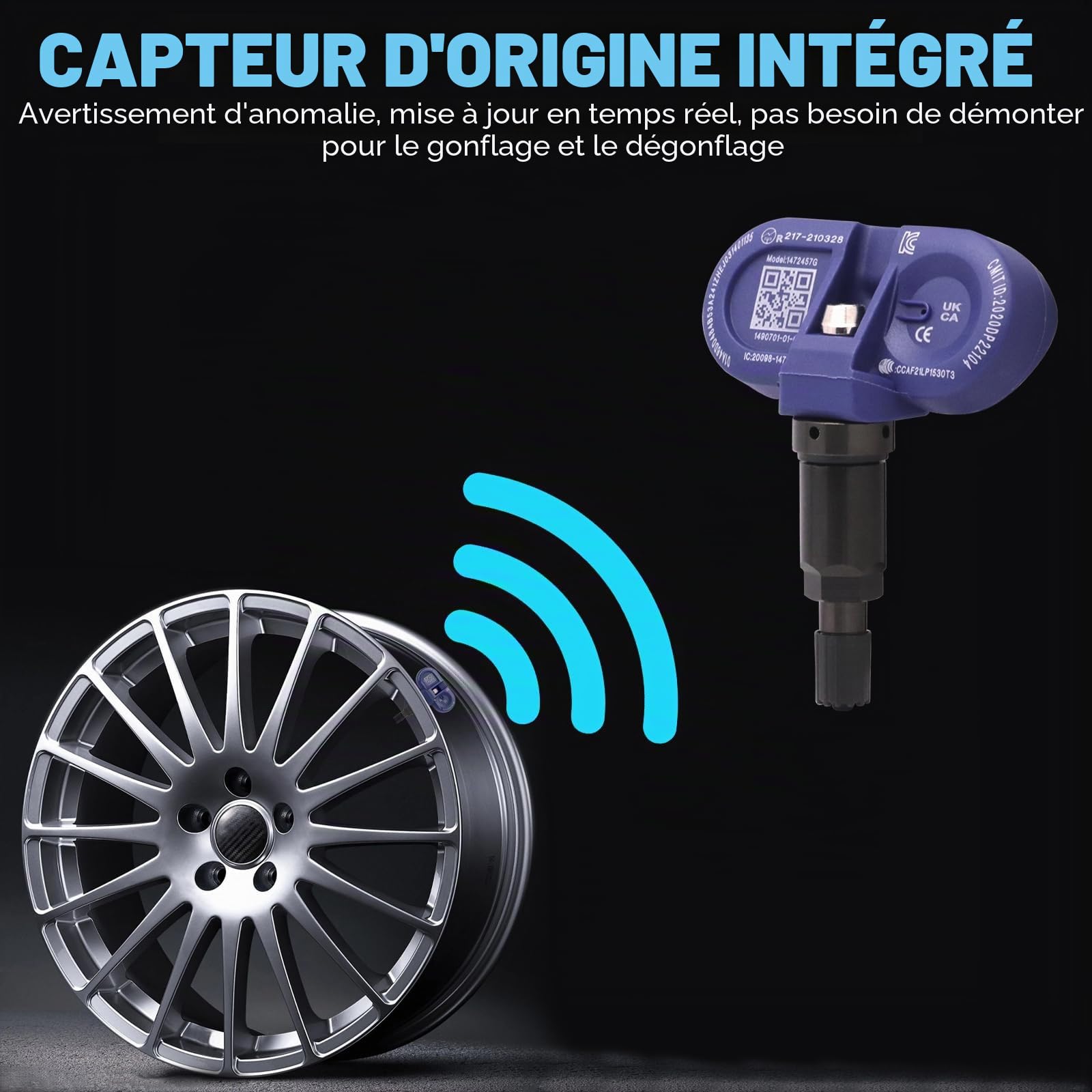 Capteur de Pression des Pneus Bluetooth(BLE) pour Tesla,Capteur TPMS Système Surveillance la Pression des Pneus pour les Modèles Tesla Produits Après Décembre 2020,Capteur Remplacement OEM(4 pc)
