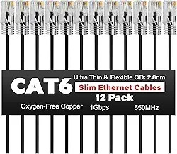 Cabo Ethernet CAT6 fino de 1,8 m (pacote com 12), cabo Cat 6, 1 Gbps, cabos de rede de Internet, cabos ultrafinos Cat6 Cat5e, UTP, para roteador, modem, interruptor, consoles de jogos, TV, servidor