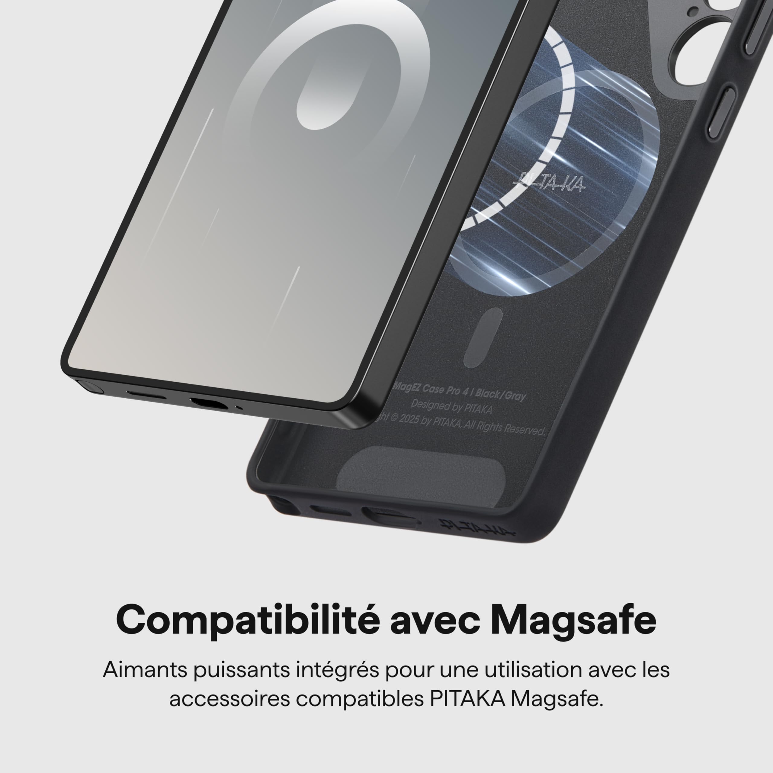 pitaka Coque Magnétique Samsung Galaxy S25 Ultra Fabriqué en Fibre Aramide de Première Qualité, Housse Léger et Mince, Compatible avec Magsafe [Coque de Protection de Qualité Militaire] Noir/Gris
