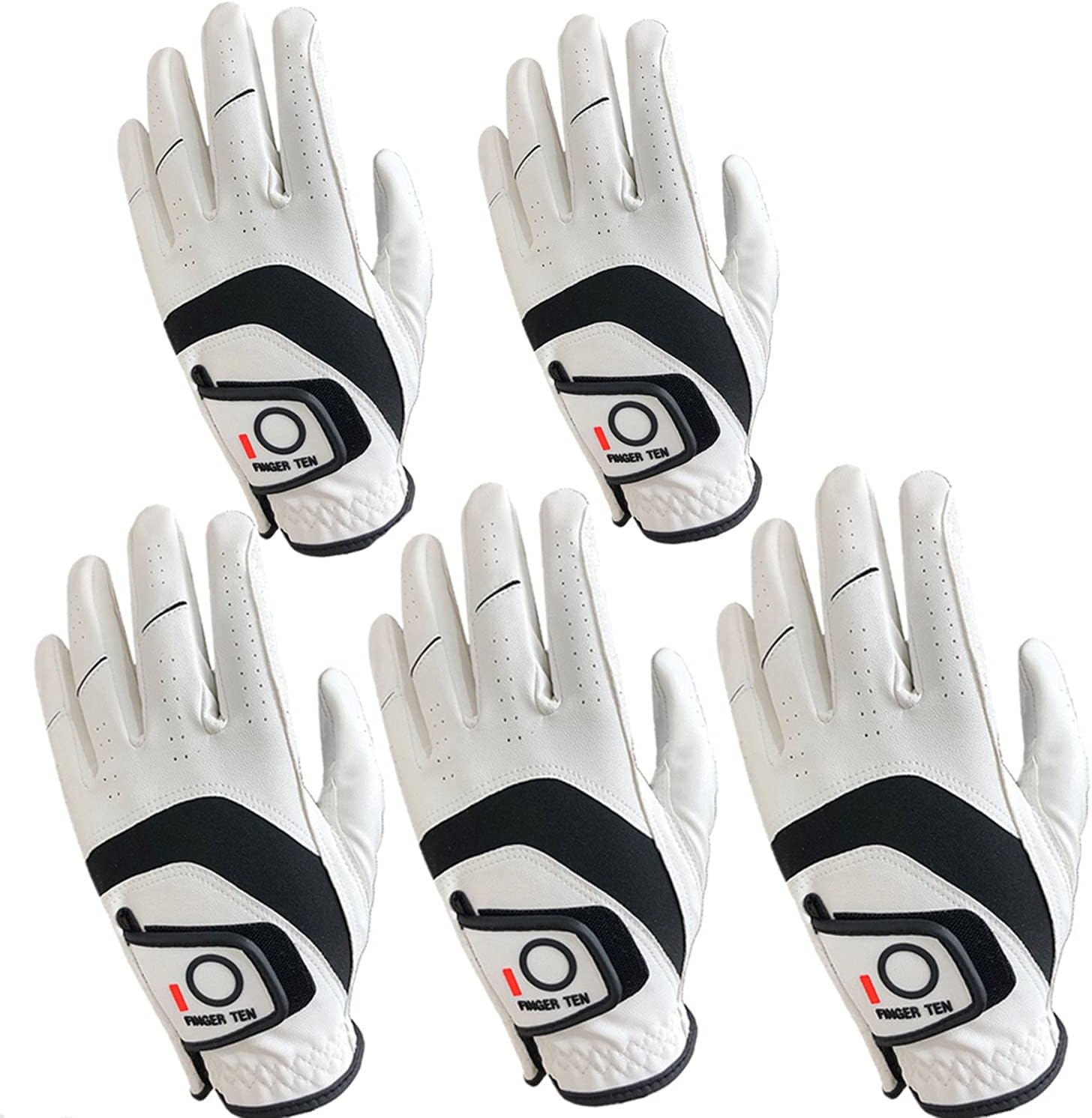 Golf Gloves Men Left Hand Cabretta Leather Multipack All Weather Soft Value 5 Pcs, Golf Gloves Mens for Right Handed Golfer Rain Grip Comfortable (M, Left)
