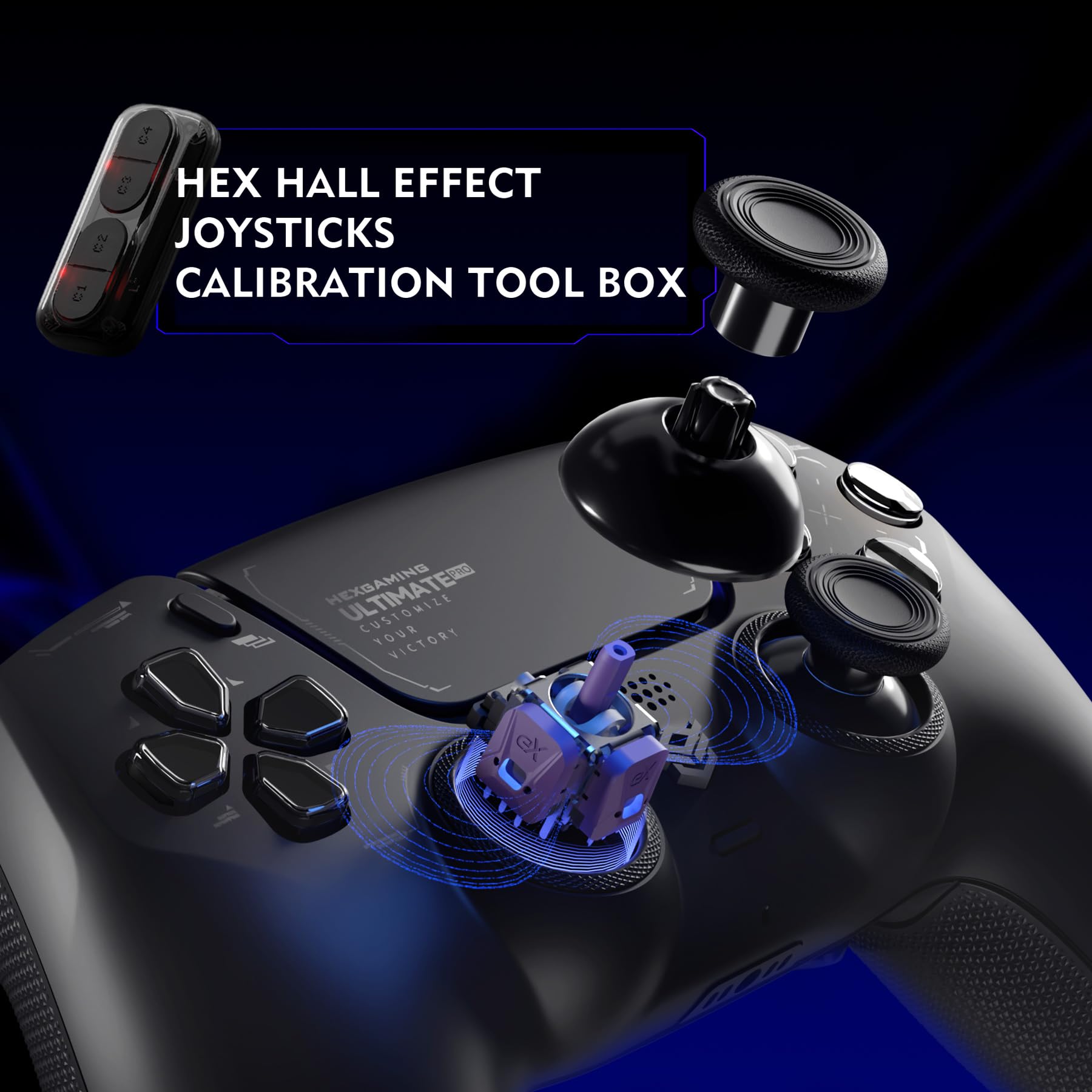 HEXGAMING ULTIMATE PRO Controller per ps5/PC,Wireless/USB Joystick Pro | 4 Tasti Posteriori Rimappabili&8 Levette Analogiche Effetto Hall&6 Profil&Trigger Grilletti Regolabili,Nero Chaos