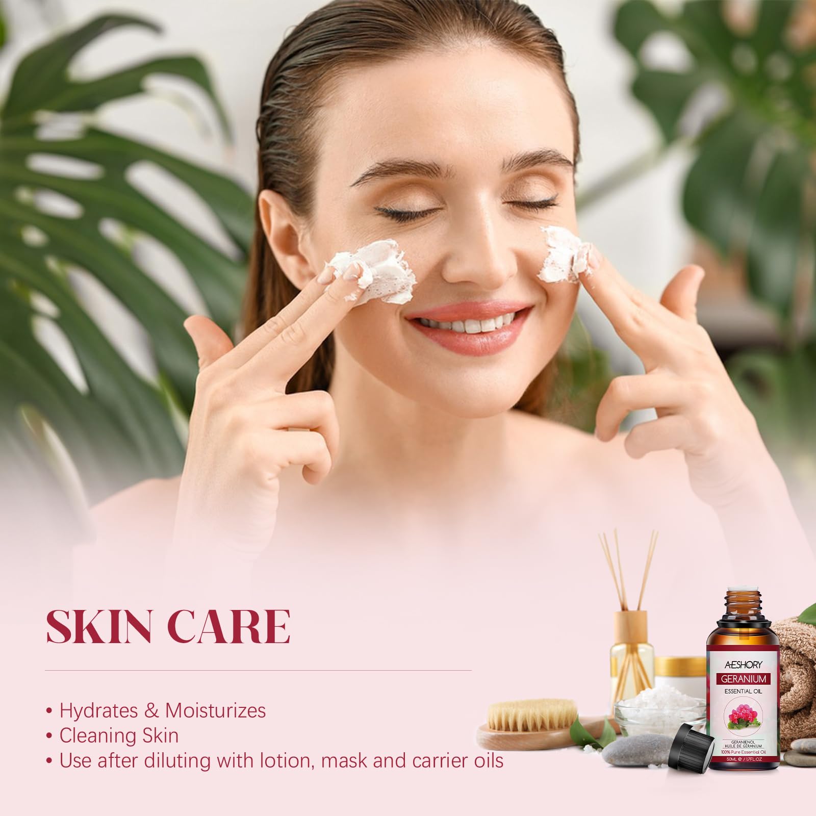 AESHORY Olio Essenziale di Geranio 50ML, Naturali Olio di Geranio, Olio Profumati Aromaterapia Premium per Diffusori, SPA, Massaggio, Cura della Pelle