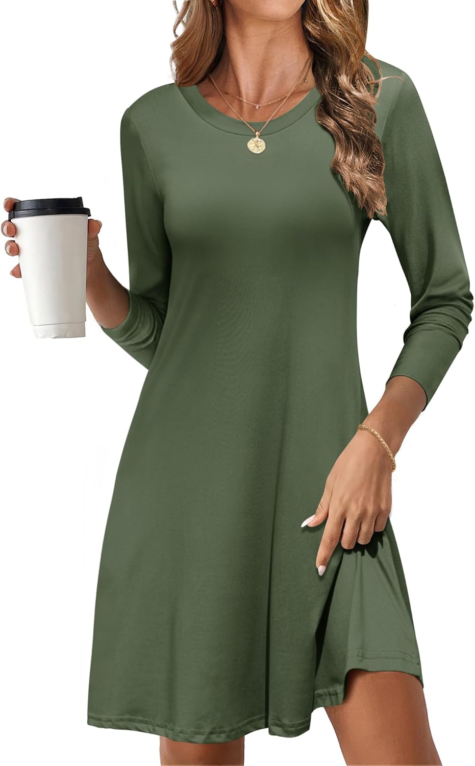 MOLERANI Women's Casual Simple Long Sleeve T-Shirt Loose Dress