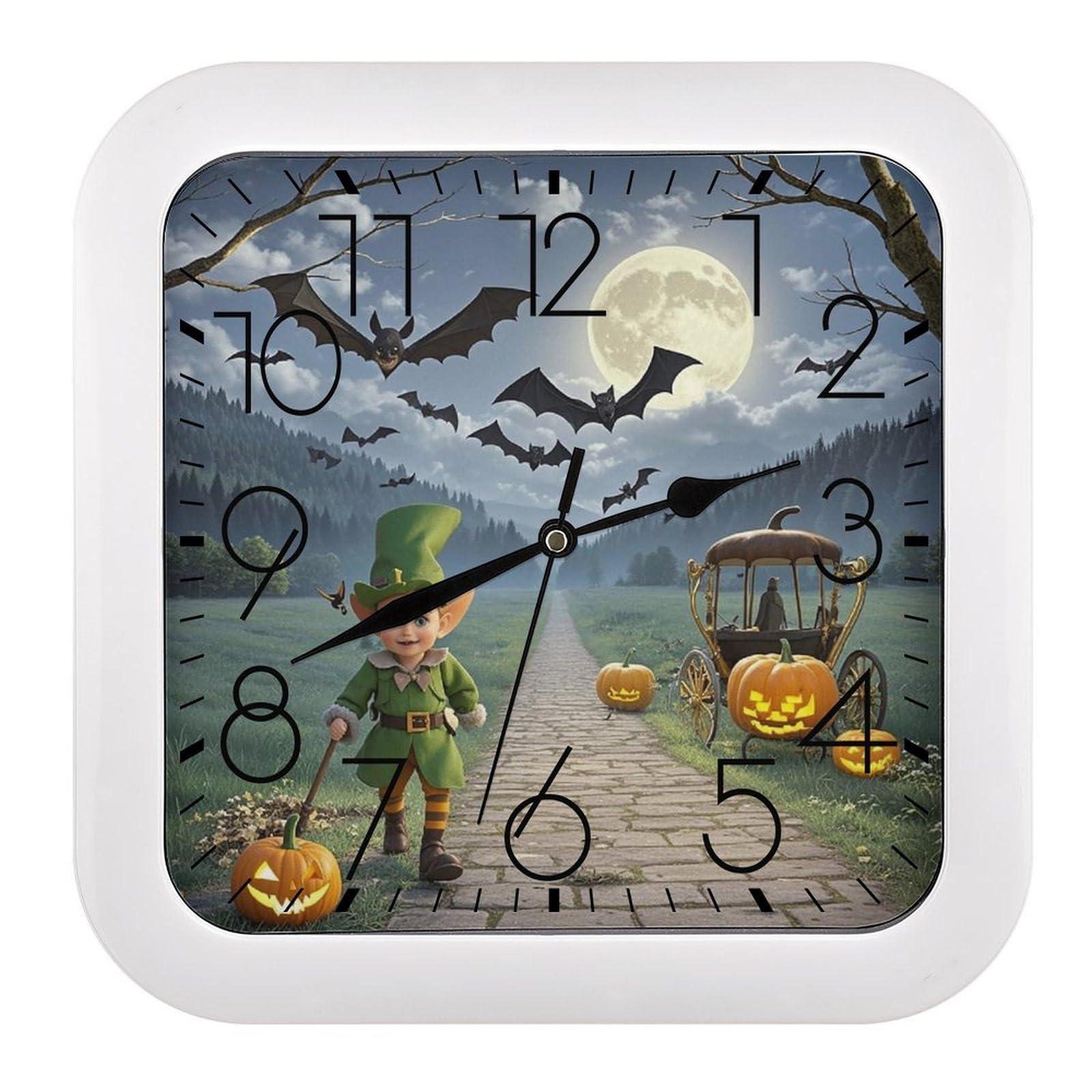 LZQPOEAS Moonlight Bat Night Wall Clock Fashionable Versatile Silent Wall Clock Simple Elegant Non Ticking Analog Clocks Easy to Install Square Modern Clocks for Home Decoration