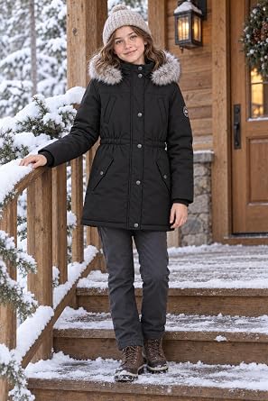 maoo garden Girls Winter Coat Big Kids Heavyweight Fur Hood Snow Ski Parka Water-Resistant Overcoat
