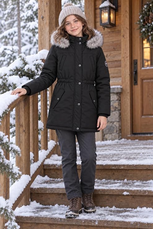 maoo garden Girls Winter Coat Big Kids Heavyweight Fur Hood Snow Ski Parka Water-Resistant Overcoat