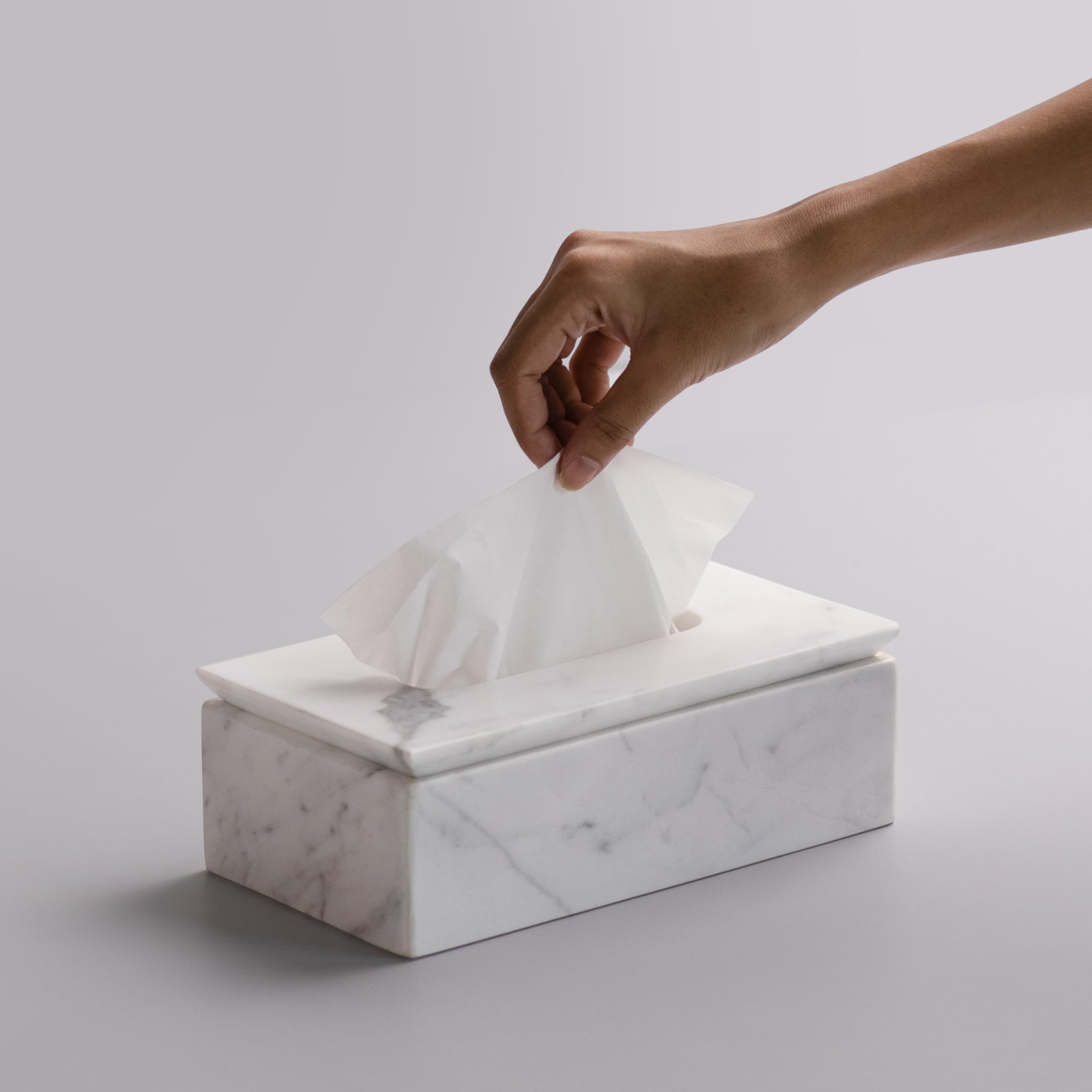 HANDICRAFT BAZAAR Marble Tissue Box Holder for Countertops, Dining Table, Office, Home (Statuario)-image-27