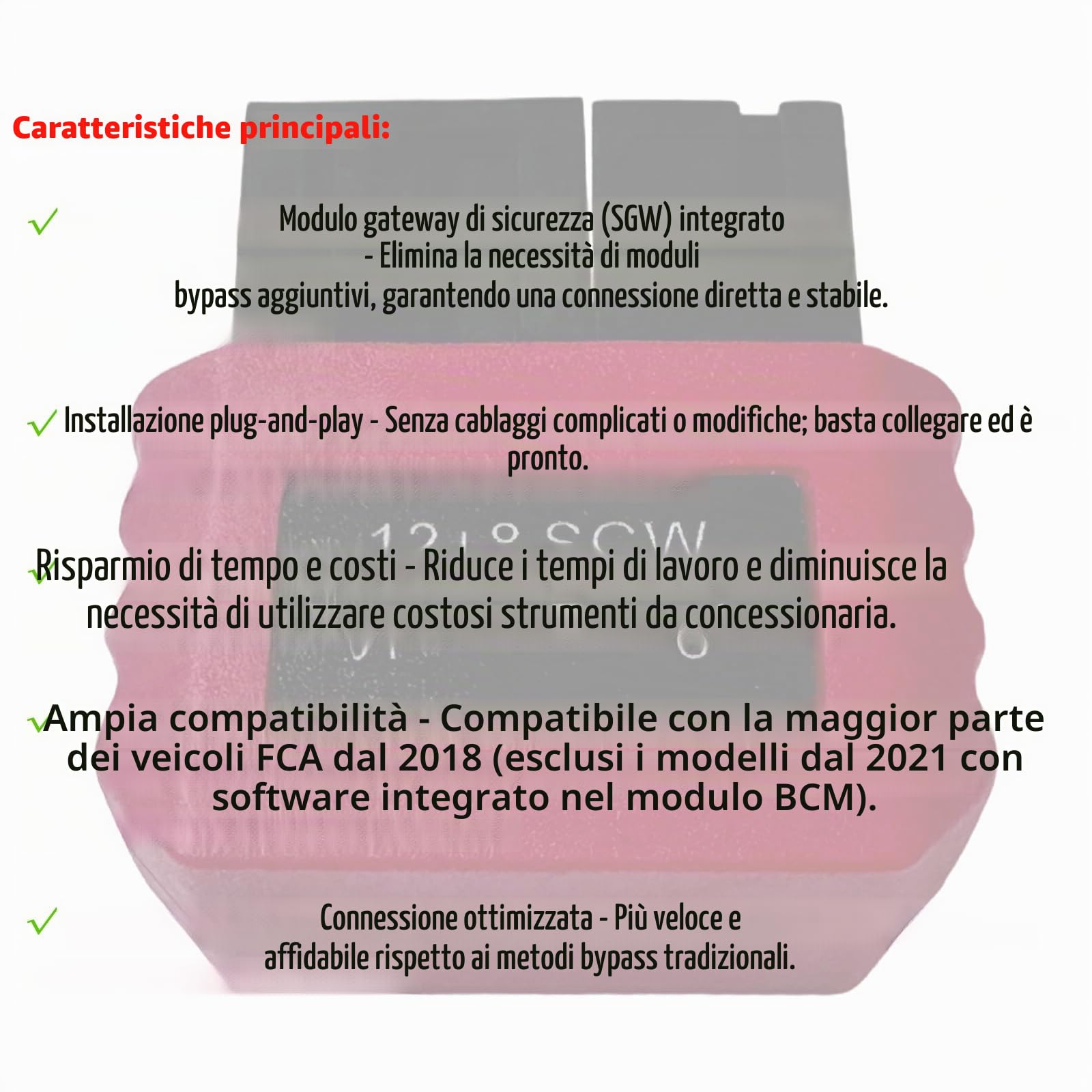 SGW Bypass Dongle 8+12 Pin,adatto per veicoli FCA dal 2018 in poi,modulo di bypass del gateway di sicurezza,compatibile con RAM,Chrysler,Jeep,Dodge,Fiat,Alfa Romeo,Maserati,Lancia dal 2018+