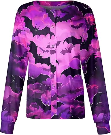 Printed Scrub Jackets for Woman Print Long Sleeve Plus Size Womens Scrubs for Women Nursing Jacket with Pockets