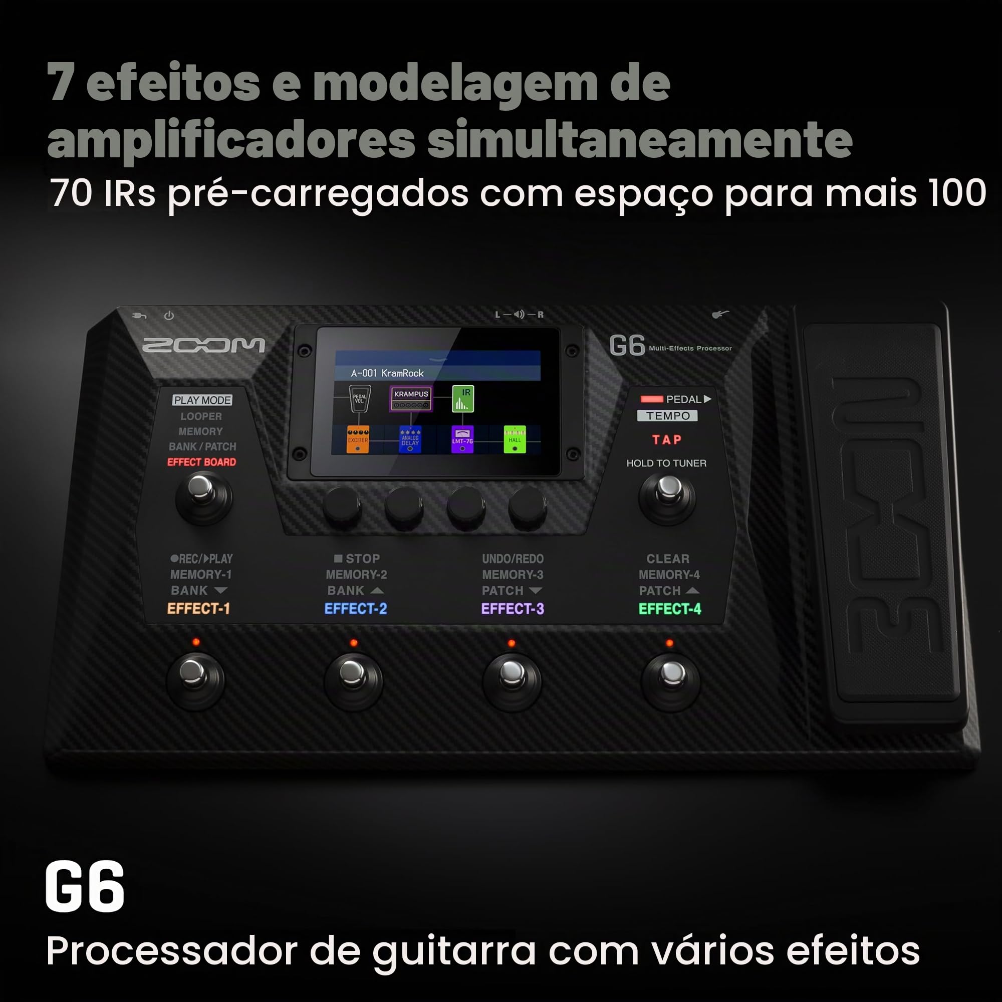 Zoom Processador multiefeitos G6 com pedal de expressão FP02M para