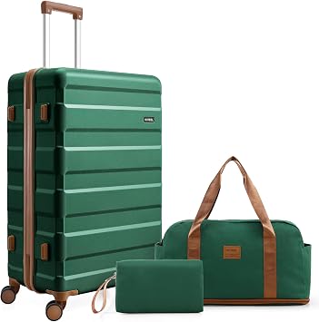 Hoteel Luggage Sets 3 Piece, Carry-On Luggage with Dual-Spinner Wheels, ABS Hard Shell Suitcase with TSA Locks, 20 Inch Lightweight Luggages for Travel, Dark Green20IN/DB/TB