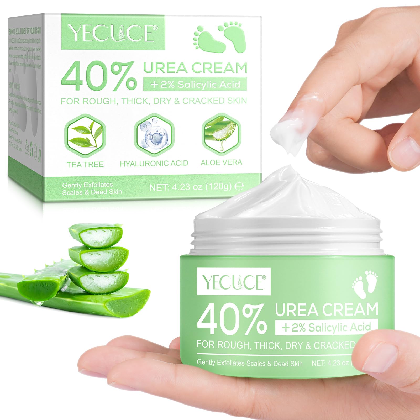 Crema de urea 40%, crema de pies de urea, crema reparadora de talón agrietado para pies y manos, para hidratación profunda, removedor de callos y nutre suaviza pies, rodillas y manos, 120 g