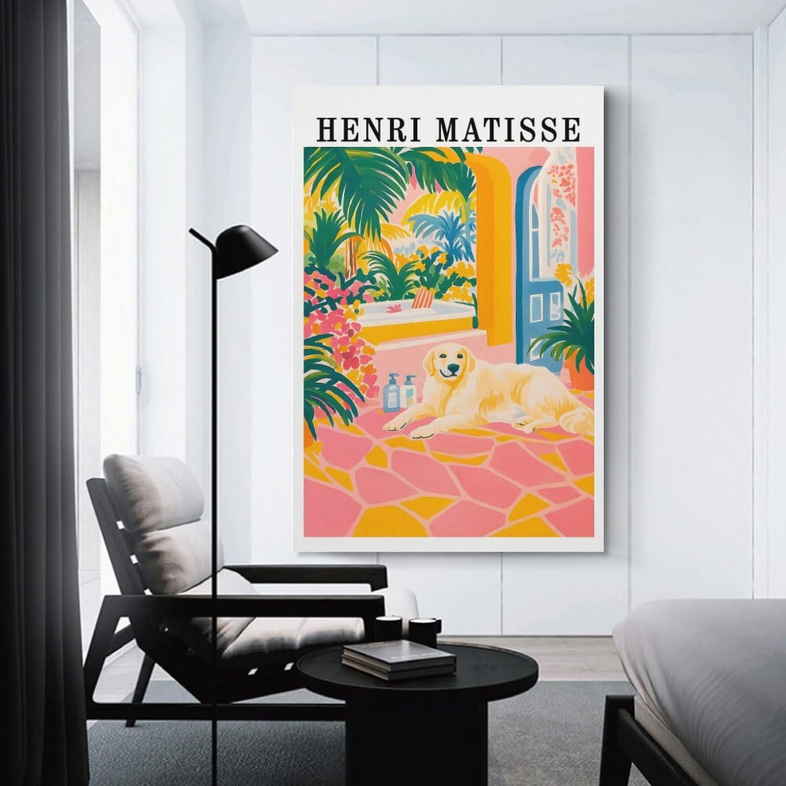 Junmoney Canvas Wall Picture Henri Matisse Style Dog Art, 24x36inch(60x90cm), for Study, Office Or Focused Interiors, Wall Art That Adds Style to Work Areas