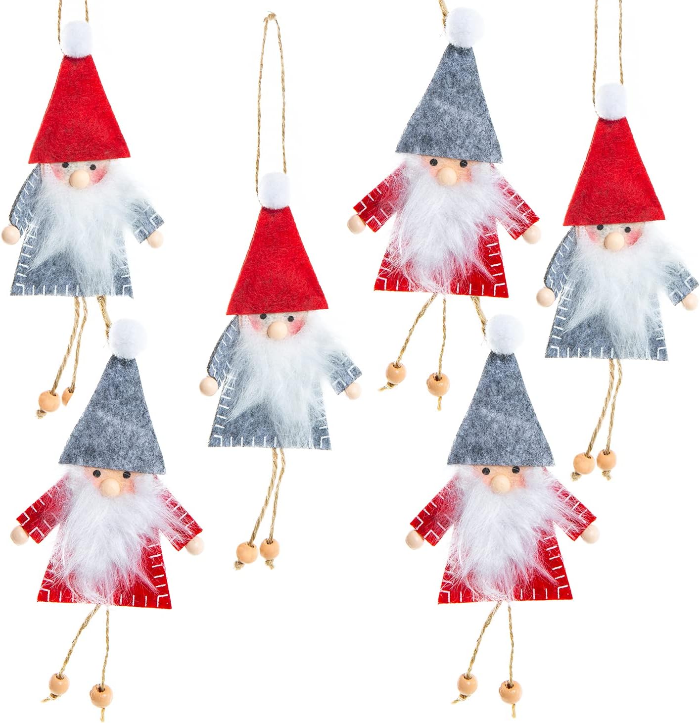 Logbuch-Verlag 6 Christmas Hanging Gnome Santa Christmas Pendant Red Grey Felt 14 cm Secret Santa Gift