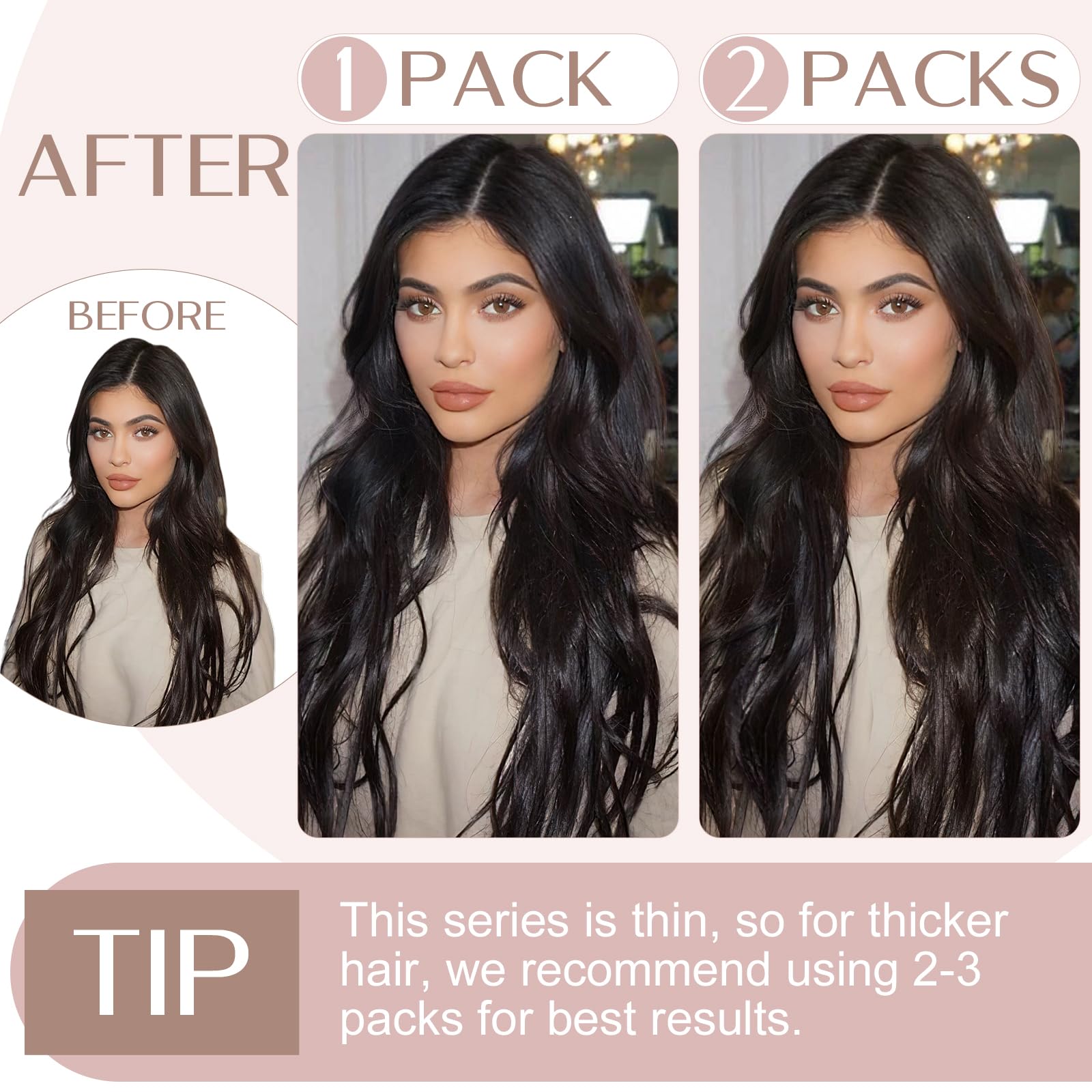20 inches SEGO One Piece Hair Extensions Clip in Human Hair [#1B Natural Black] Real Remy Hairpieces for Women 3/4 Full Head Straight Invisible (50g) - 3