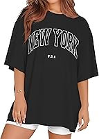 rosemia Oversized T-Shirts for Women - Summer Short Sleeve Round Neck Graphic Tee, Loose Fit Casual Tops