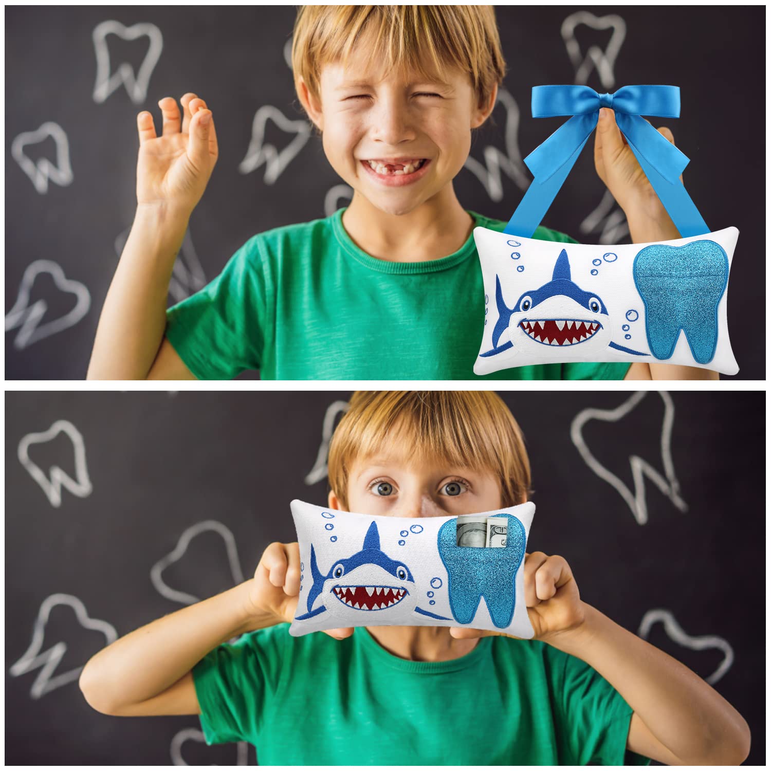 Zahnfee-Kissen mit Tasche für Mädchen und Jungen, Kinder-Zahnkissen, Zahnfee-Geschenke, Zahn-Andenken-Beutel, 21,8 x 12,2 cm (für Jungen)