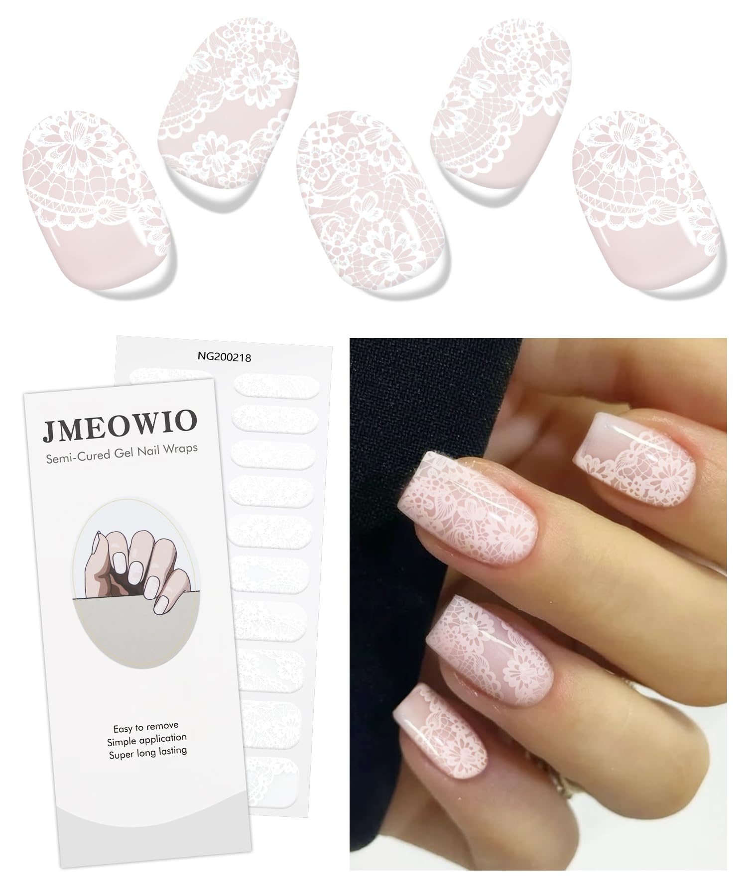 JMEOWIO Fleur Blanche Stickers Ongles Gel Nail Stickers Semi-durci Autocollant Ongle Gel Uv Deco Ongle Nail Art Design Manucure
