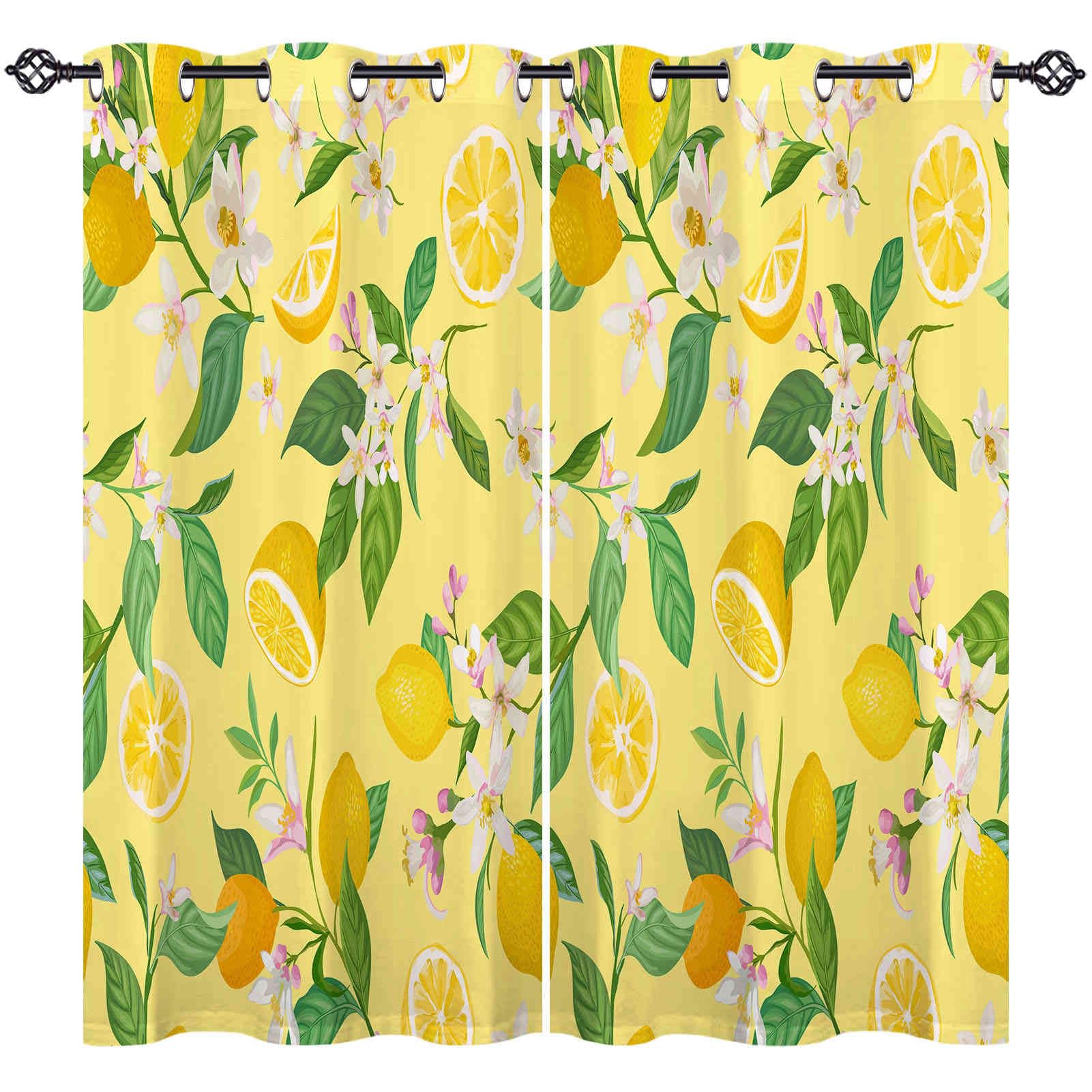 ANHOPE Lemon Floral Blackout Eyelet Curtains 2 Panels W 42" x L 63"