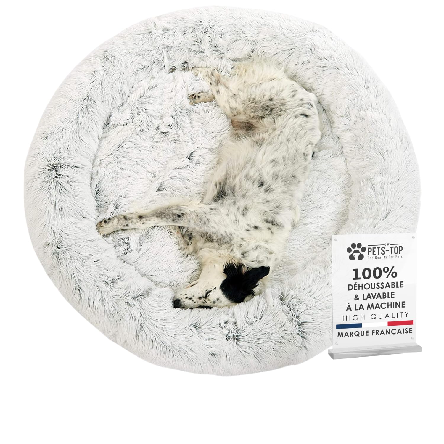 One PETS-​TOP Panier Chien Grande Taille 95 cm Gris – Donut Anti-​Stress Déhoussable Lavable – Coussin Chien Fibre PP et Mousse 2,​5 cm – Antidérapant