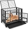 Tangkula Foldable Dog Crate, 3-Door Heavy Duty Dog Kennel with Removable Crate Tray, 4 Smooth Wheels, Indestructible Dog Crate for Indoor and Outdoor, Kennel Cage for Medium and Large Dogs