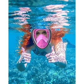 QingSong Full Face Snorkel Mask for Adults, Snorkeling Gear with Camera Mount, 180 Degree Panoramic View Snorkel Set Anti-Fog Anti-Leak
