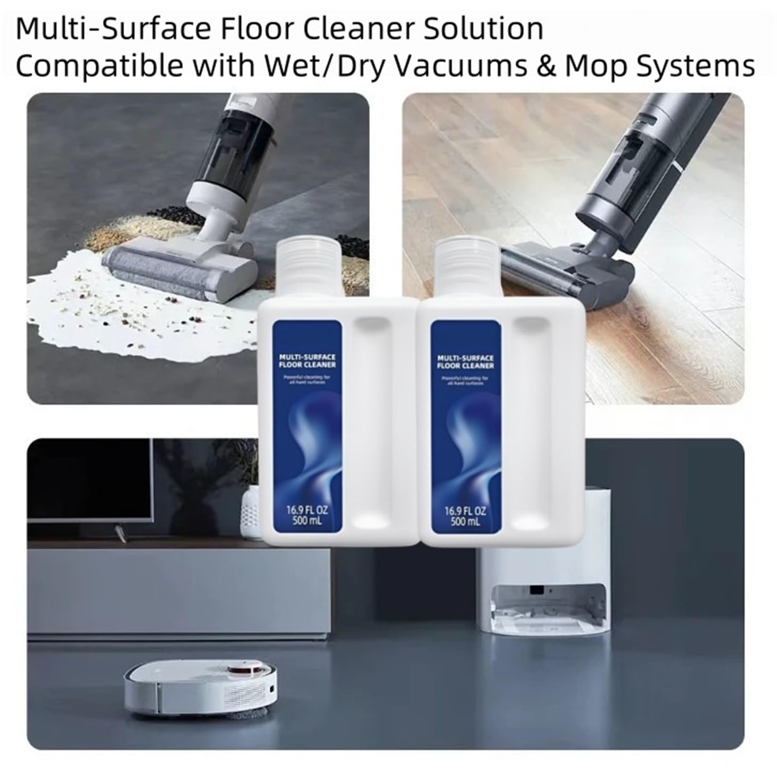 Solution de nettoyage multi-surfaces, compatible avec Dreame W10 Pro/D9 Max/L10 Pro/M12 H11 H12 H13 H14 H15, solution de nettoyage for balayeuse(500mlx4)