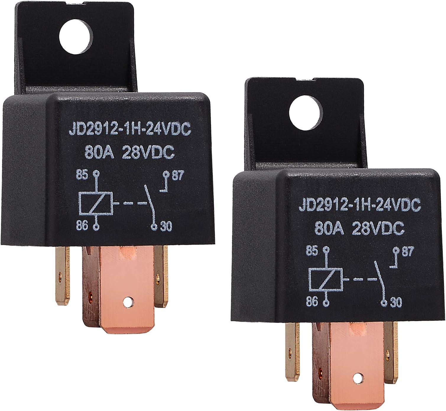 EHDIS 4-Pin Car Relay 24V 80A Relay On/Off Normally Open Car Truck Boat SPST Relays High Power Model JD2912-1H-24VDC 80A 28VDC,Pack of 2