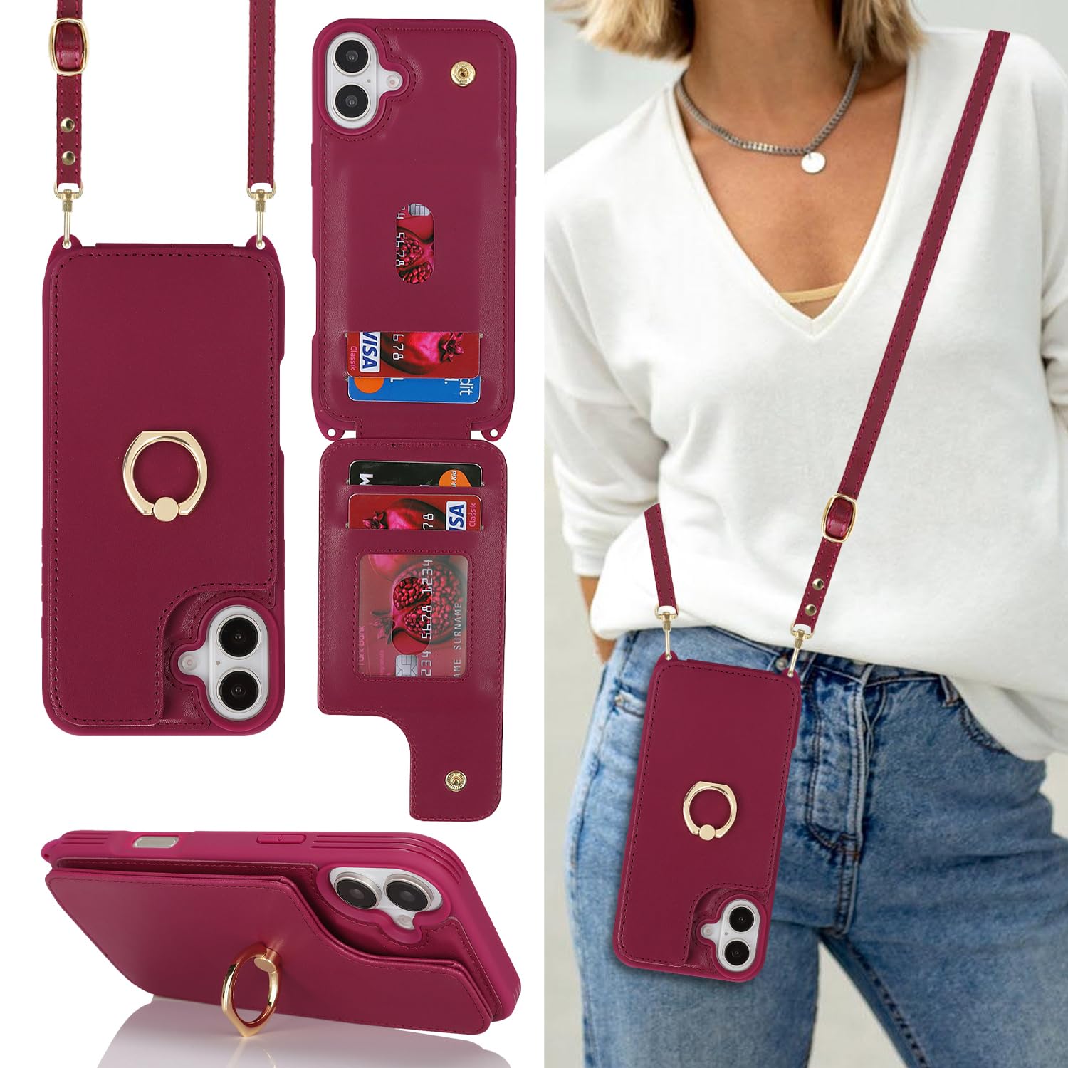 Cavor Phone Case Compatible With IPhone 15 Plus Case With Card Holder,Flip Leather Wallet Case,Buckle Metal Ring Shockproof Cover Case Compatible With IPhone 15 Plus - Black Leopard