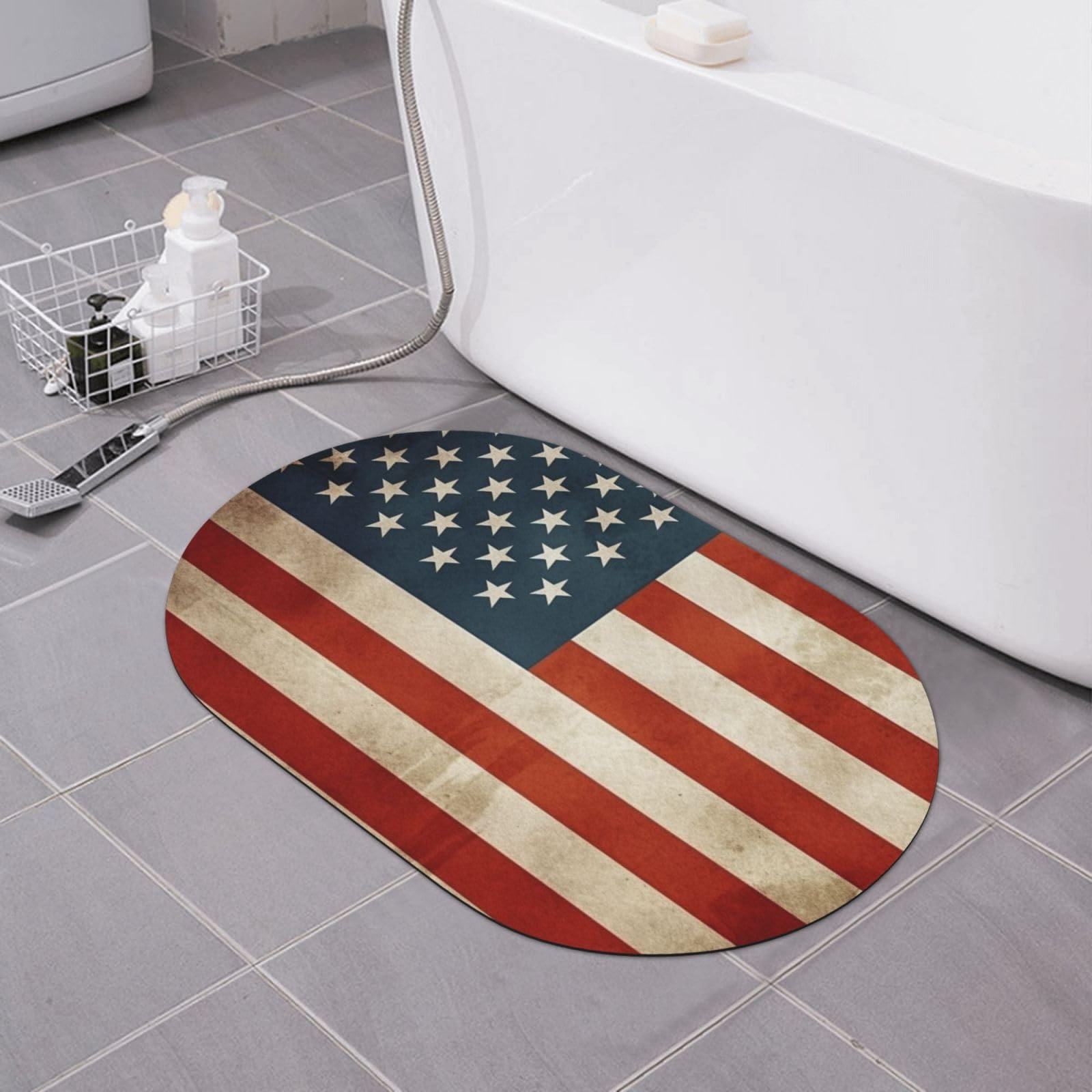 Tapis de bain drapeau américain en pierre séchage rapide anti-glissade douche