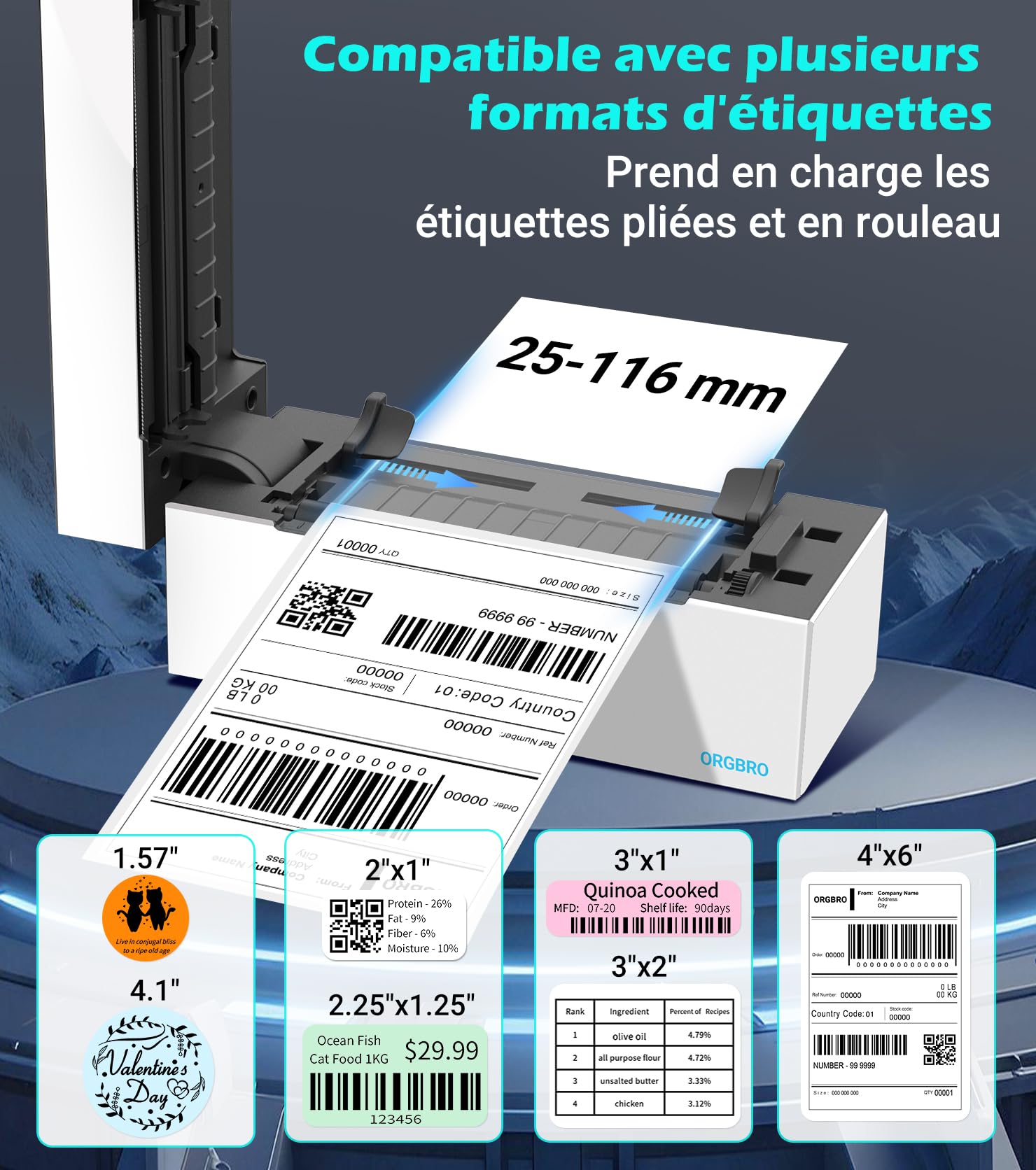 ORGBRO Z1 Plus Imprimante Thermique Bluetooth 4x6 Étiquettes Expédition Compatible Amazon eBay Shopify Blanc
