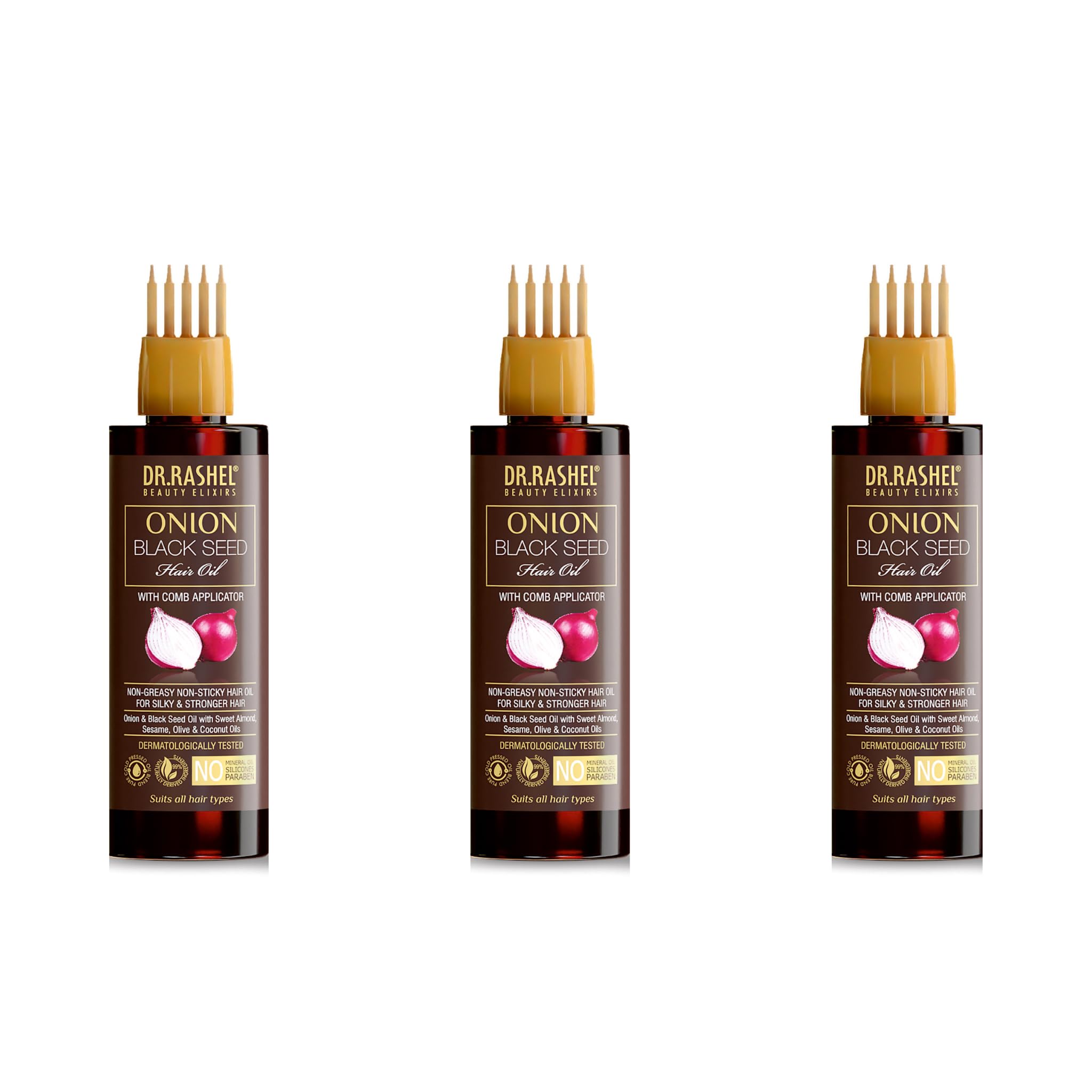 DR.RASHEL Onion Hair Oil | With Red Onion & Black Seed Oil | Controls Hair Fall & Breakage | Strengthens Roots | Promotes Hair Growth | With Comb Applicator | No Mineral Oil, Silicones & Parabens | 100ml Each | Pack of 3-picture-46