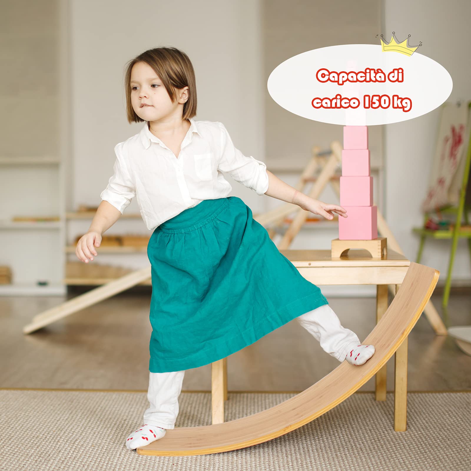 COSTWAY Balance Board di Legno, Pedana di Equilibrio, Tavola Curva per Yoga, Tavola Oscillante Naturala per Bambini e Adulti