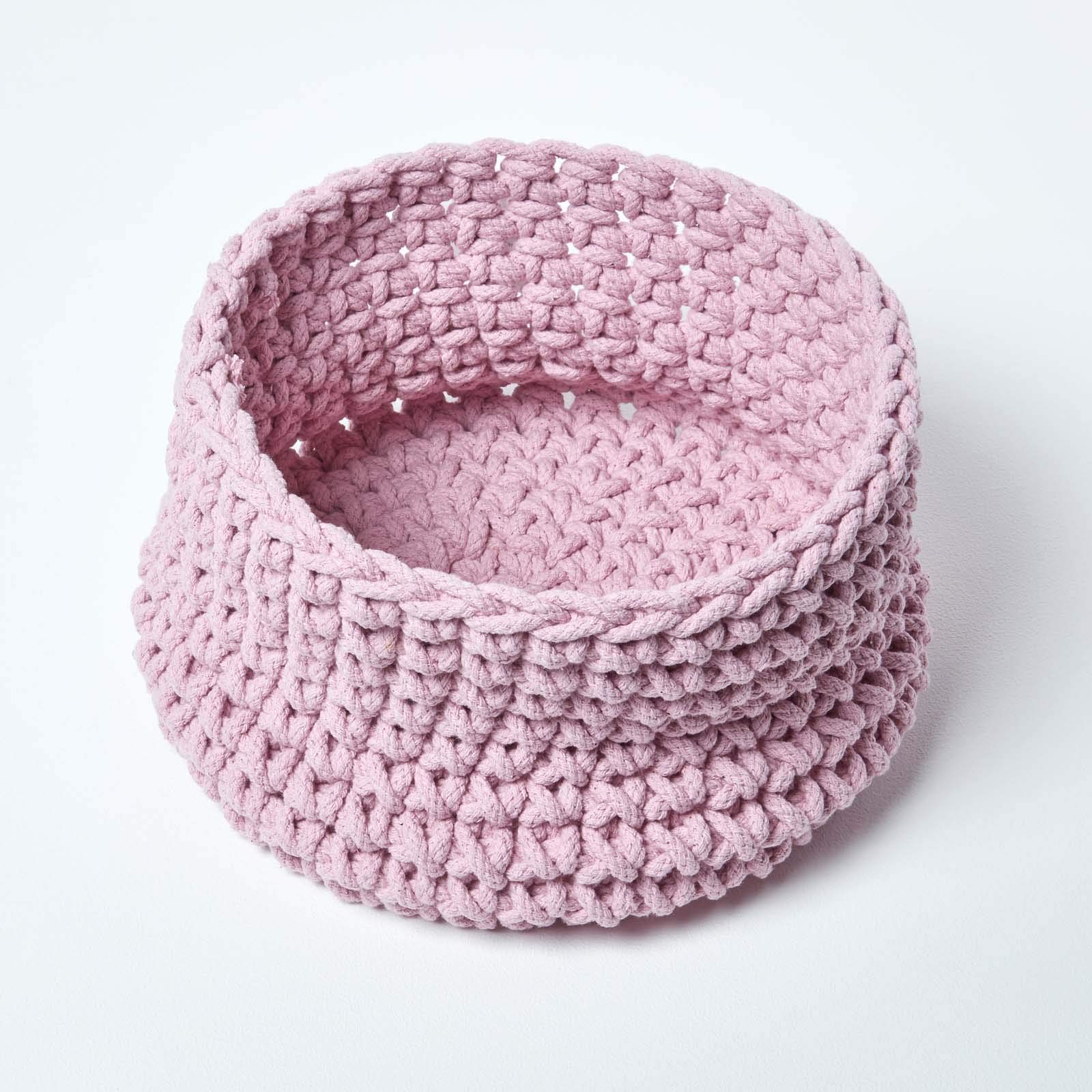 HOMESCAPES Petit Panier de rangement rond tressé en tricot Rose pastel 100% coton - 37 x 21 cm