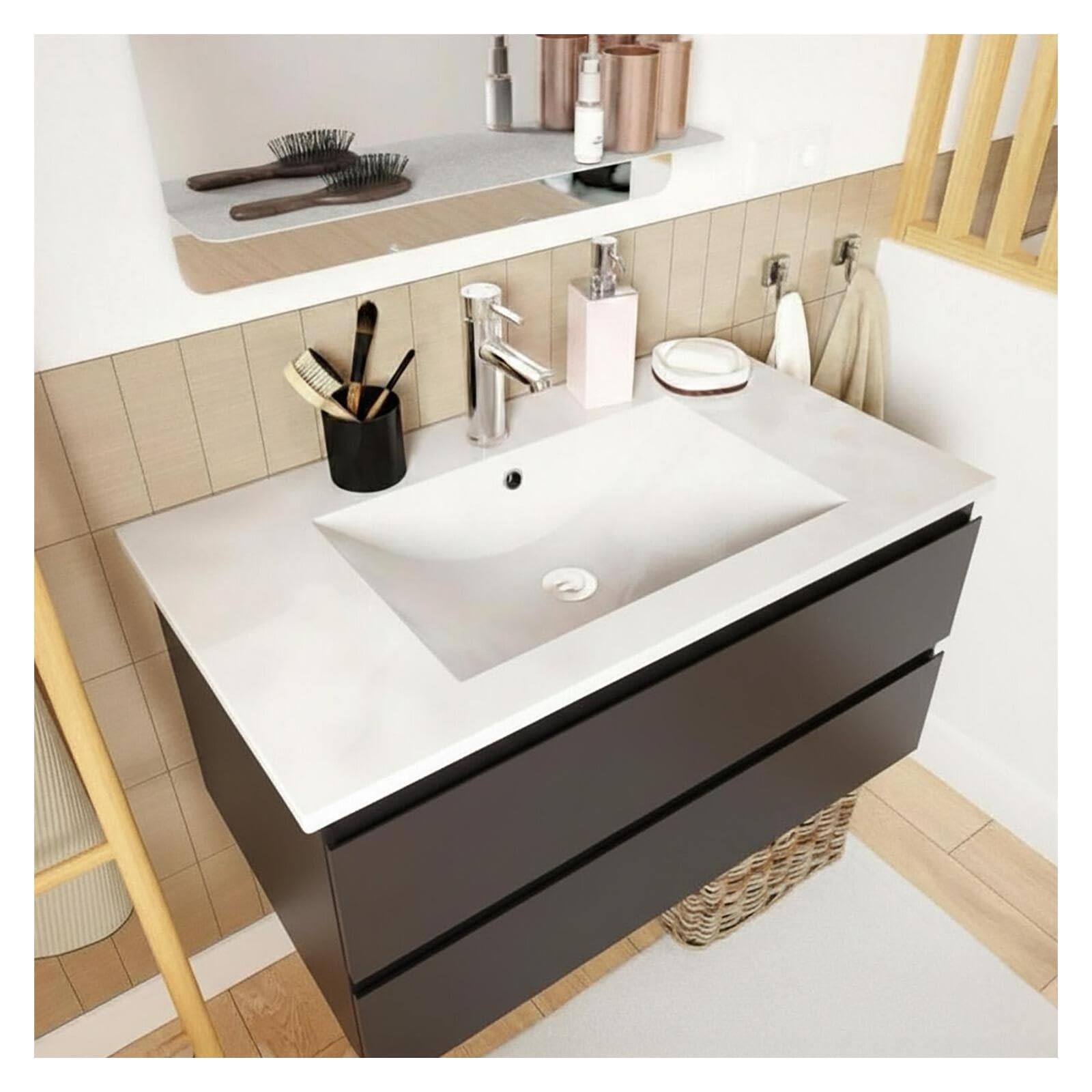 MOB-IN Meuble Simple Vasque Sorrento 80cm décor chêne et Robinet