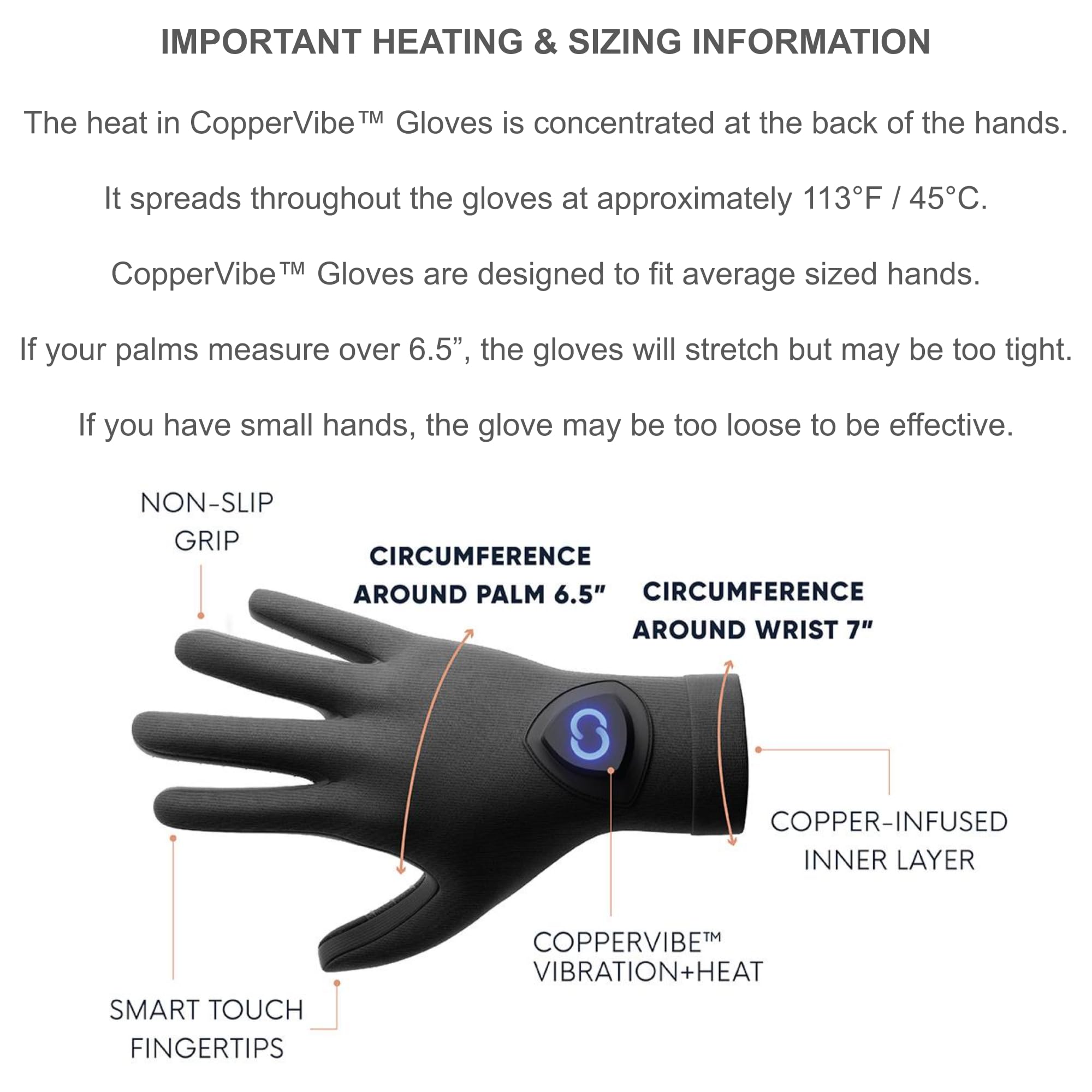 Copper Compression CopperVibe - Guantes de vibración y calor - Masaje de manos con calefacción