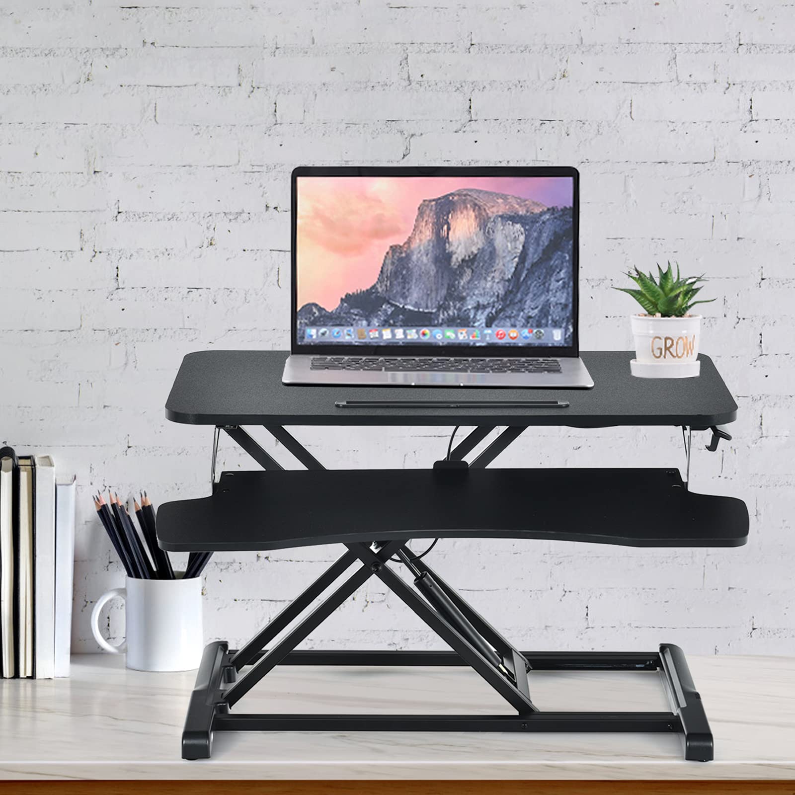 LIFEZEAL Schreibtischaufsatz höhenverstellbar, Stehschreibtisch Aufsatz mit Tastaturablage und Tablet-Halter, ergonomischer Stehpult Aufsatz Schreibtisch, für Monitor oder Laptop (Schwarz)