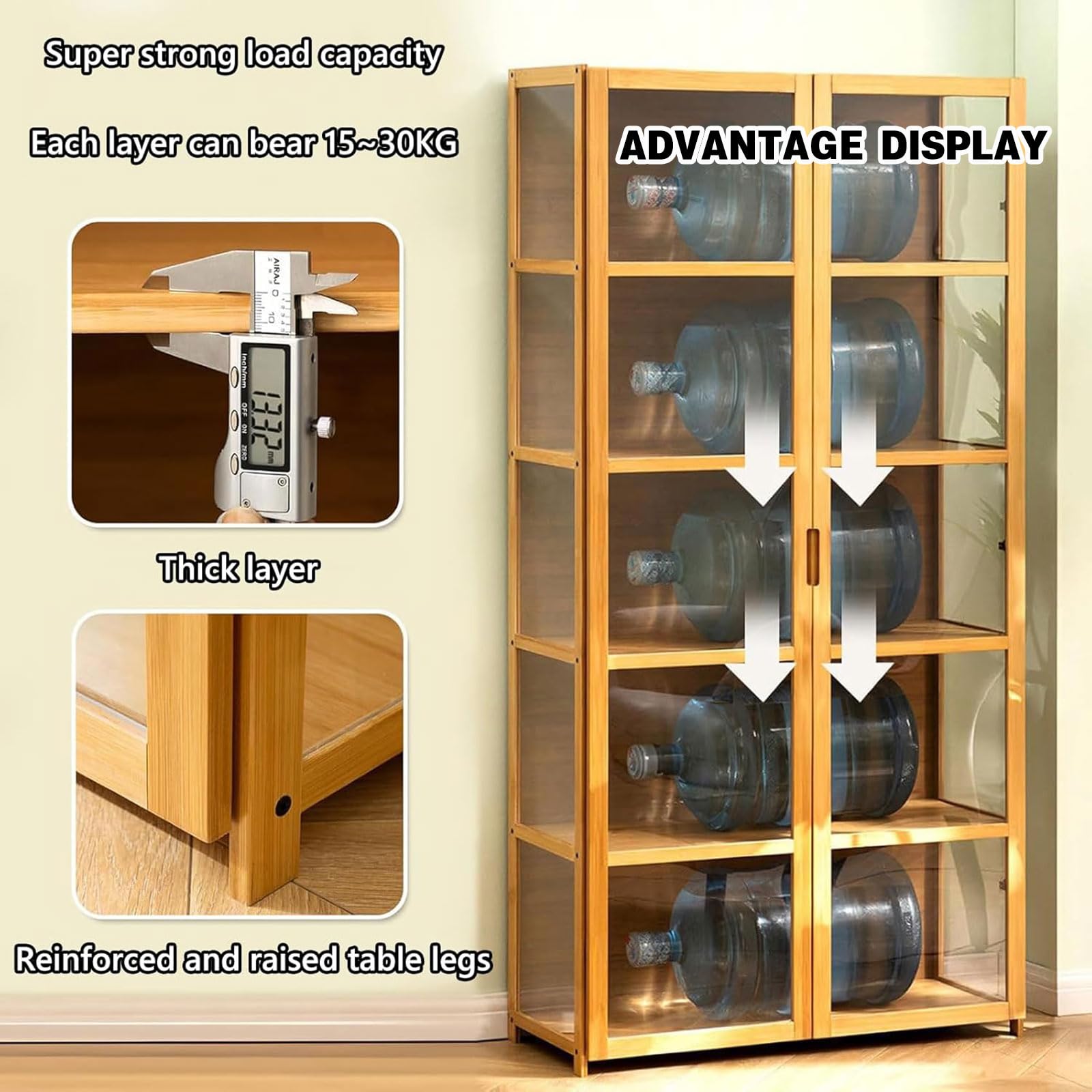 Vetrina Espositiva In Bamb&ugrave; Naturale - Antipolvere Con Porta A Ribalta | 135x33x111 Cm | Per Collezioni