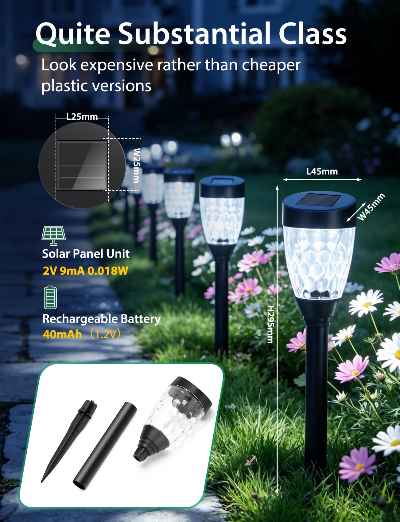 Aigostar Luces Solares Jardín 12 Pcs: 6500K Fría Blanca Luz Solar Jardin - IP44 Impermeable para Jardín/Césped/Pasillo/Patio