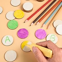 Vista 5 de 300 piezas de rebanadas redondas de madera sin terminar de 1.5 pulgadas, discos de madera redondos para manualidades, espacios en blanco de madera