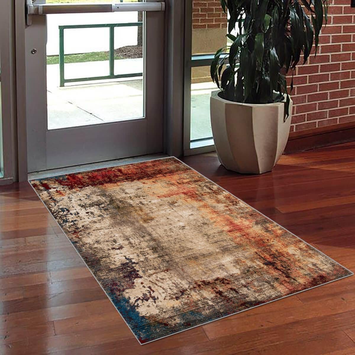 Poaegle Flurteppich Grau 50x120cm - Abstraktes Design Rutschfest & Waschbar