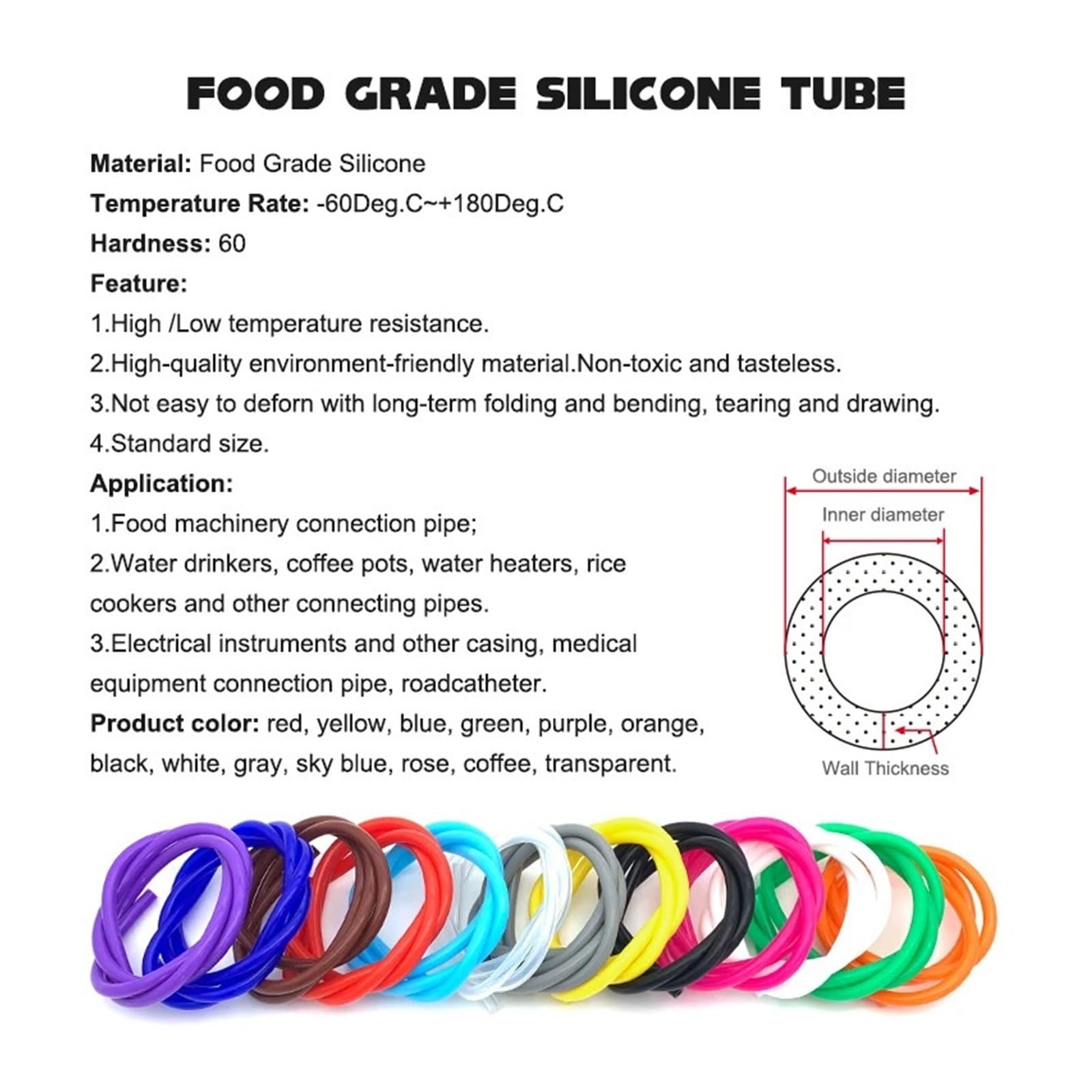 JrEam 1/2/3/5 mètre ID 3/4/5/6/7/8/9/10/15/16/19mm Tube en Silicone Flexible en Caoutchouc Tuyau de qualité Alimentaire Tuyau de Boisson gazeuse connecteur d'eau(5M_OD 9 X ID 7MM)
