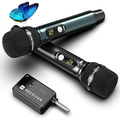 Wireless Microphones, Professional UHF Dual Wireless Microphone with 240 ft Effective Range, 3ms Transmission Rate, Studio Grade Sound Pick Up Mic Head, Metal Body, Microphone for Singing, Speech